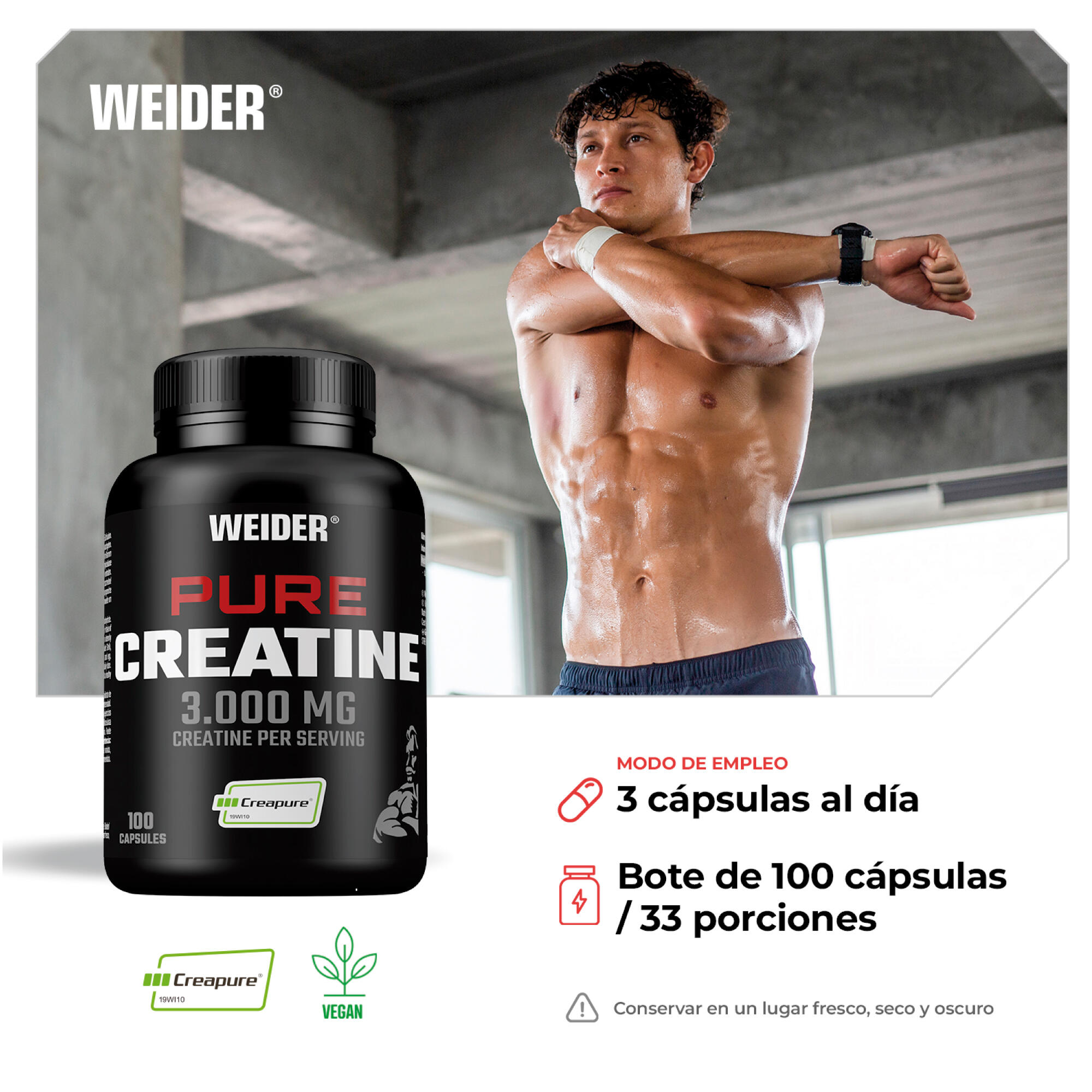 Creatina Càpsules Creapure® Weider Pure 100 Càpsules 3/4