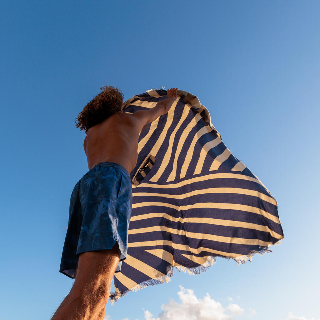 Serviette de plage poncho XXL 190 x 190 cm - transat bleu