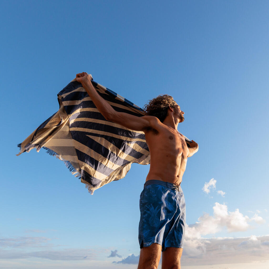 Serviette de plage poncho XXL 190 x 190 cm - transat bleu