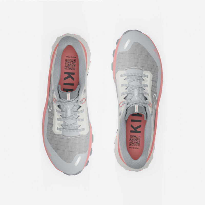 Chaussures de Trail Running Femme, Kiprun MT Cushion 2 Gris Rose