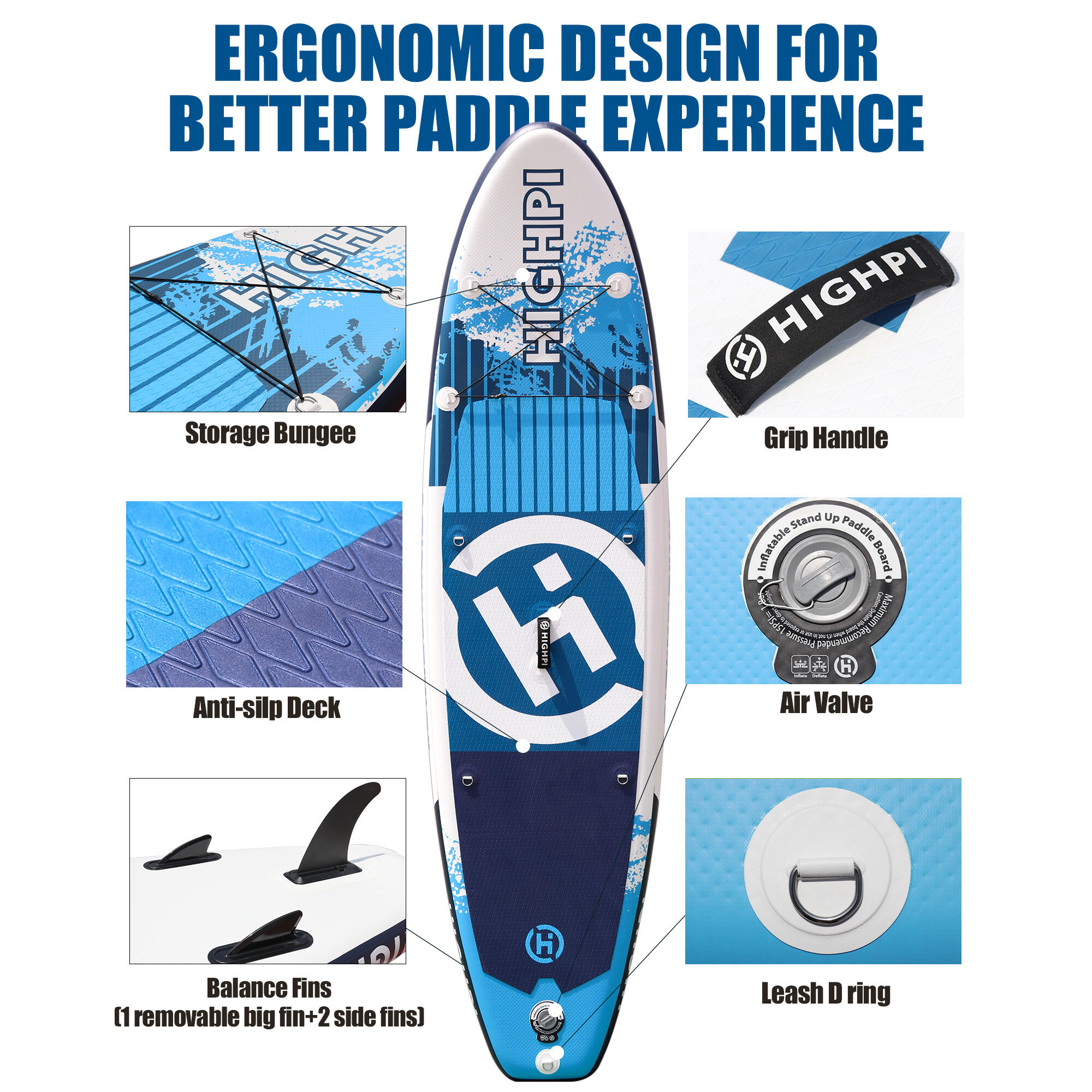 Tabla paddle surf hinchable HIGHPI 10,6. Tabla, hinchador, remo y accesorios 2/6
