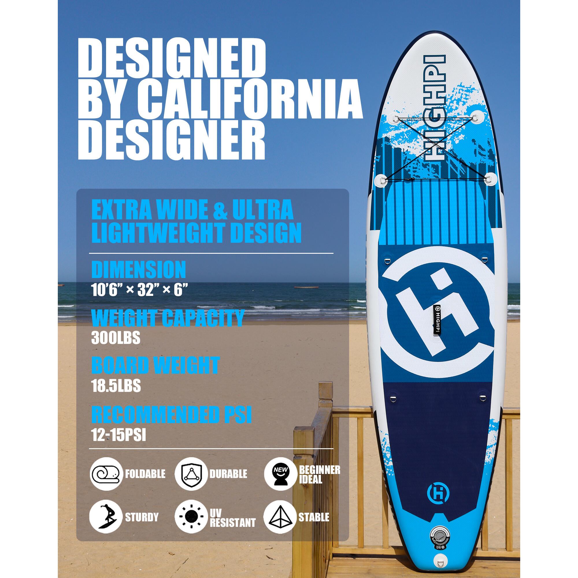 Tabla paddle surf hinchable HIGHPI 10,6. Tabla, hinchador, remo y accesorios 4/6