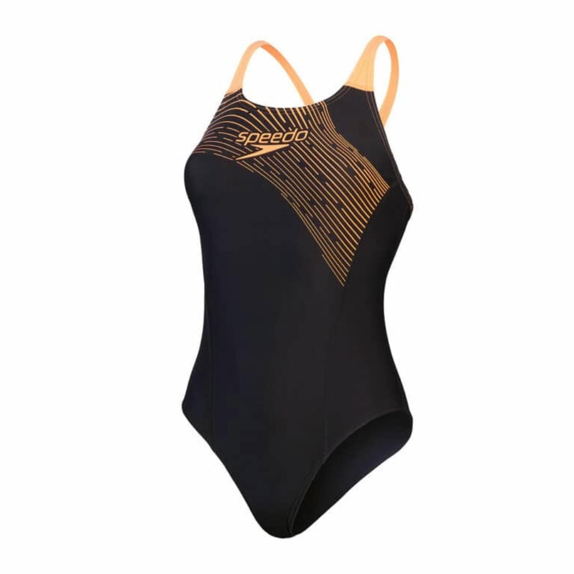 Vestido de baño enterizo de natación para Mujer Speedo Negro/Naranja
