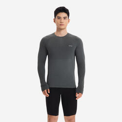 T-Shirt manches longues running sans couture Homme, KIPRUN Run 500 kaki clair