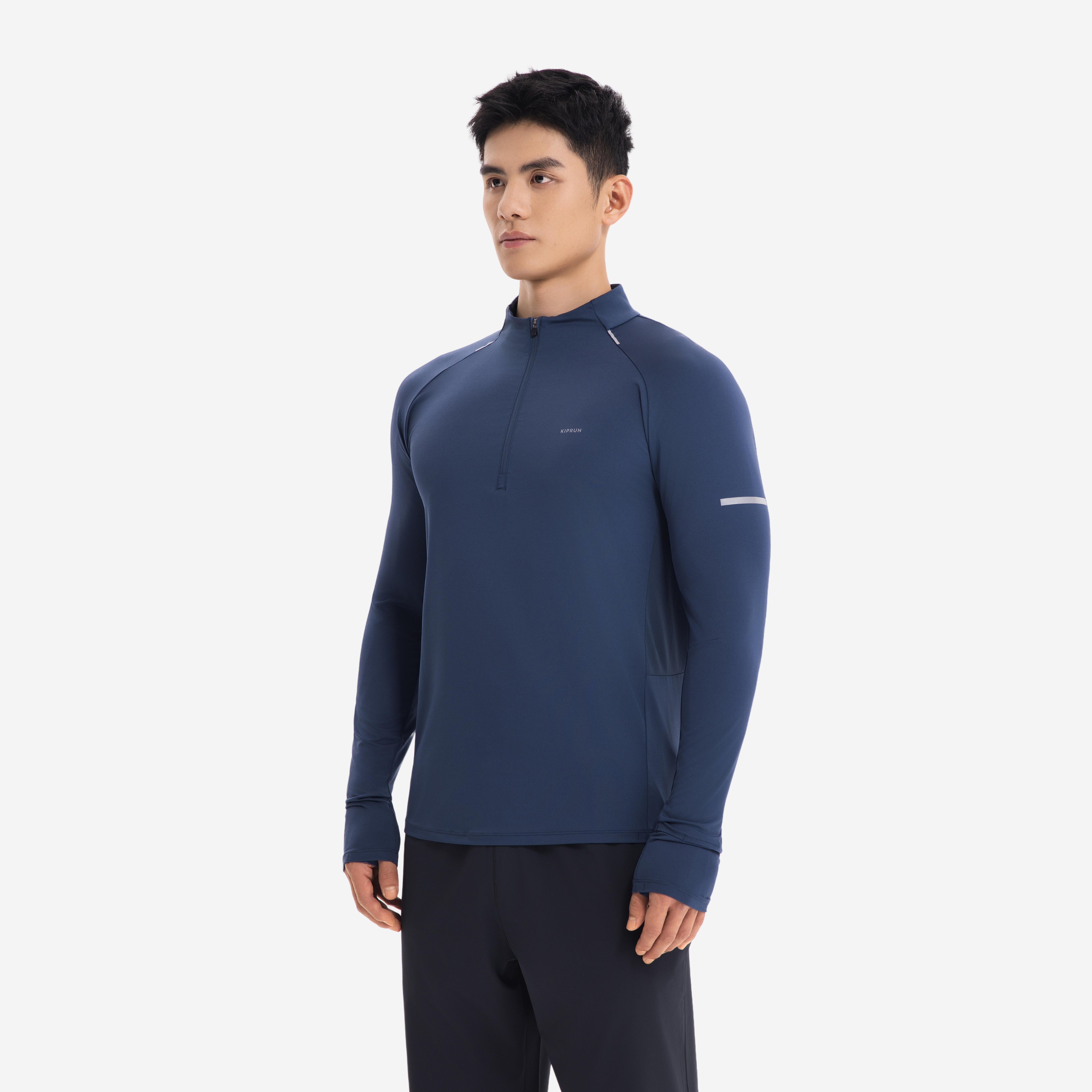 Men's 1/2 Zip Long-Sleeved Running T-Shirt - Abyss Blue
