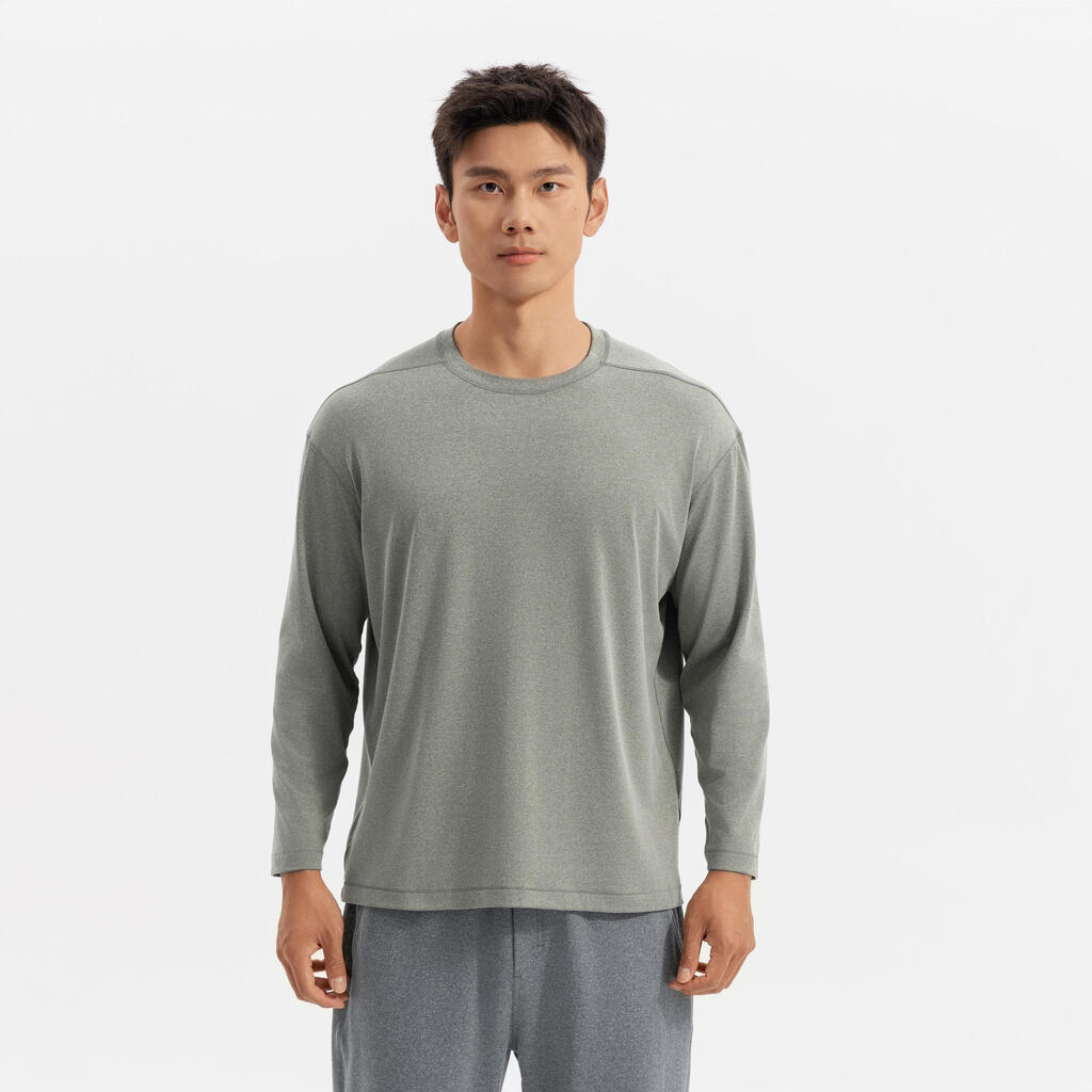 T-Shirt d'Entraînement Doux à Manches Longues pour Homme - Vert Kaki Chiné