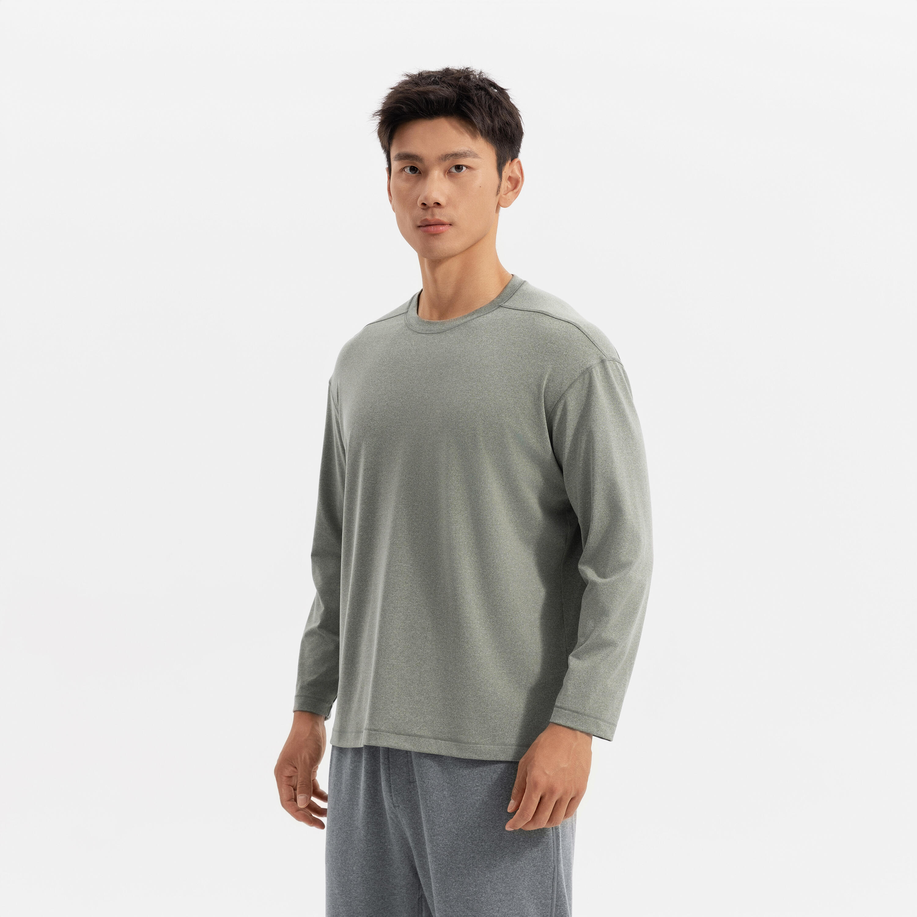 Men training soft long-sleeved T-shirt-heather khaki green