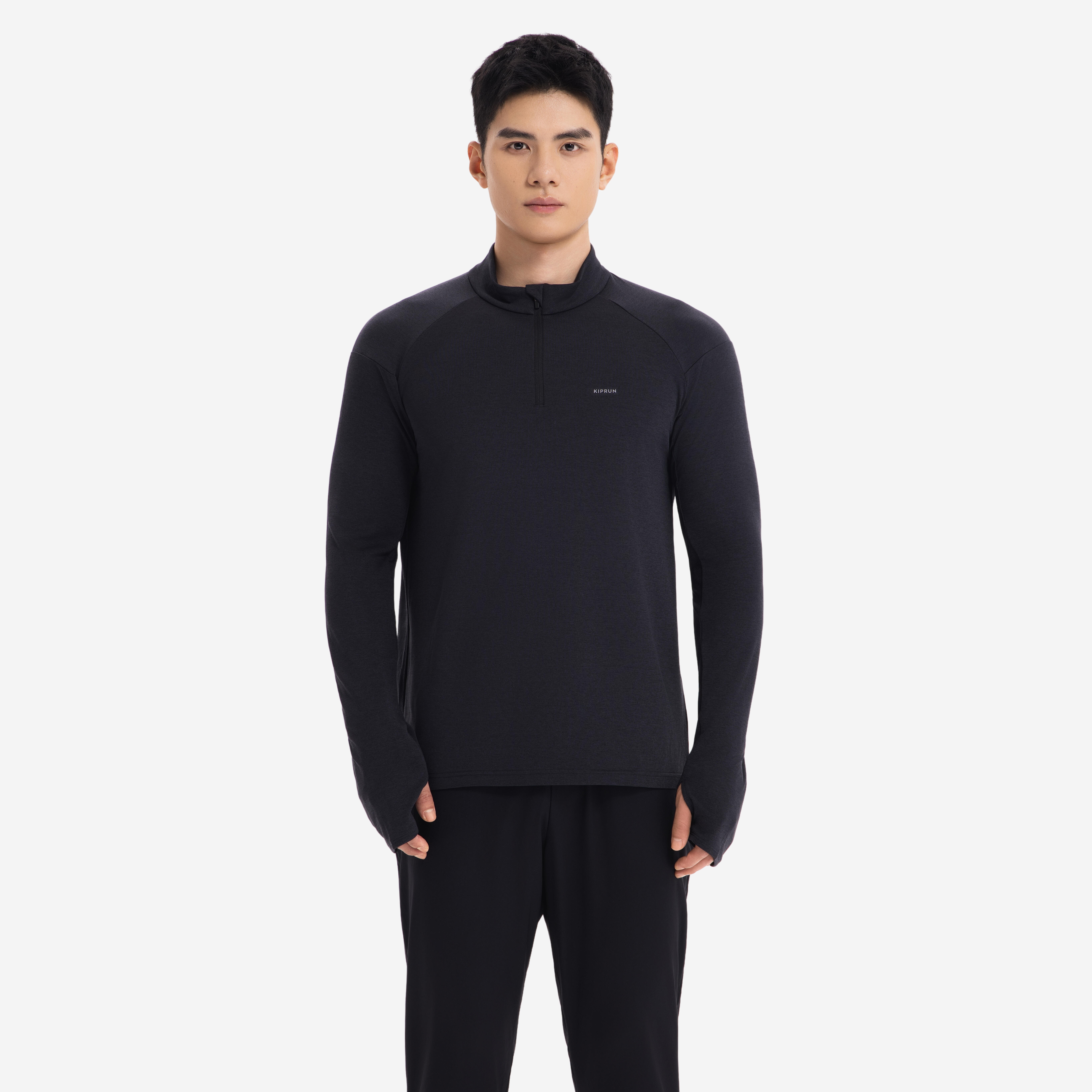Men's Warm and Breathable Half-Zip Long-Sleeved T-Shirt, Run 100 - KIPRUN