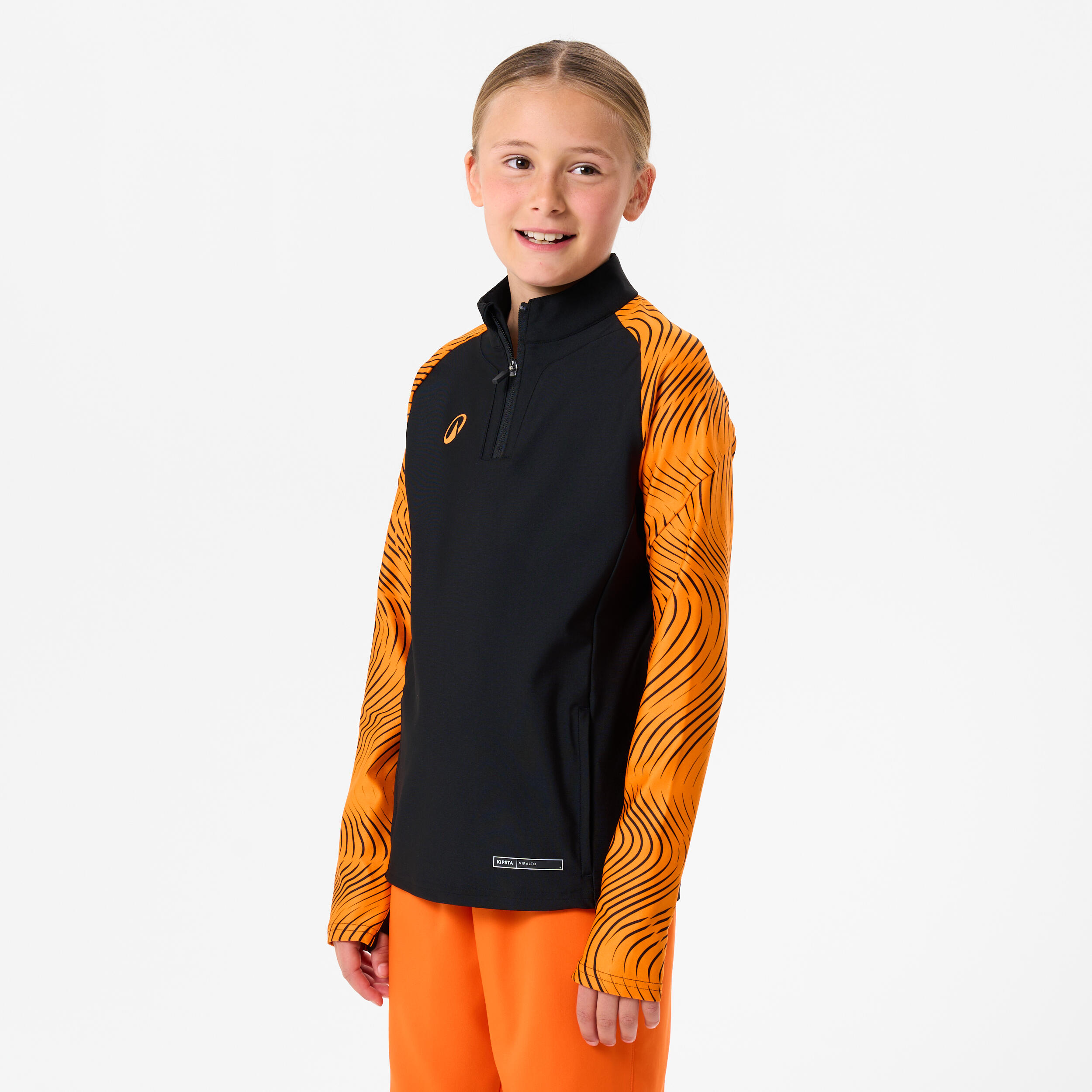 KIPSTA Kids' 1/2 Zip Sweatshirt Club Wavy - Black/Orange