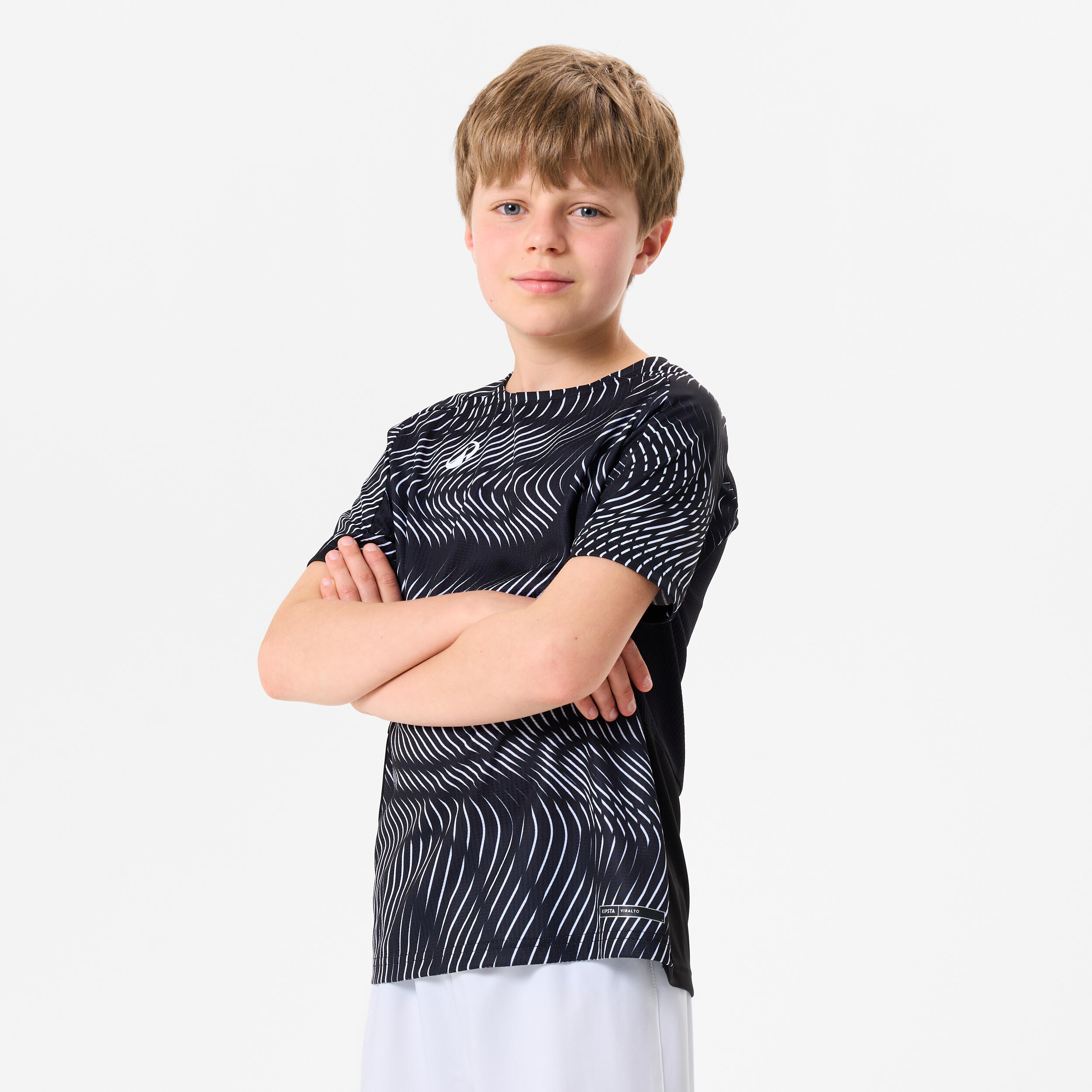 KIPSTA Kids' Football Shirt Club Wavy - Black/White