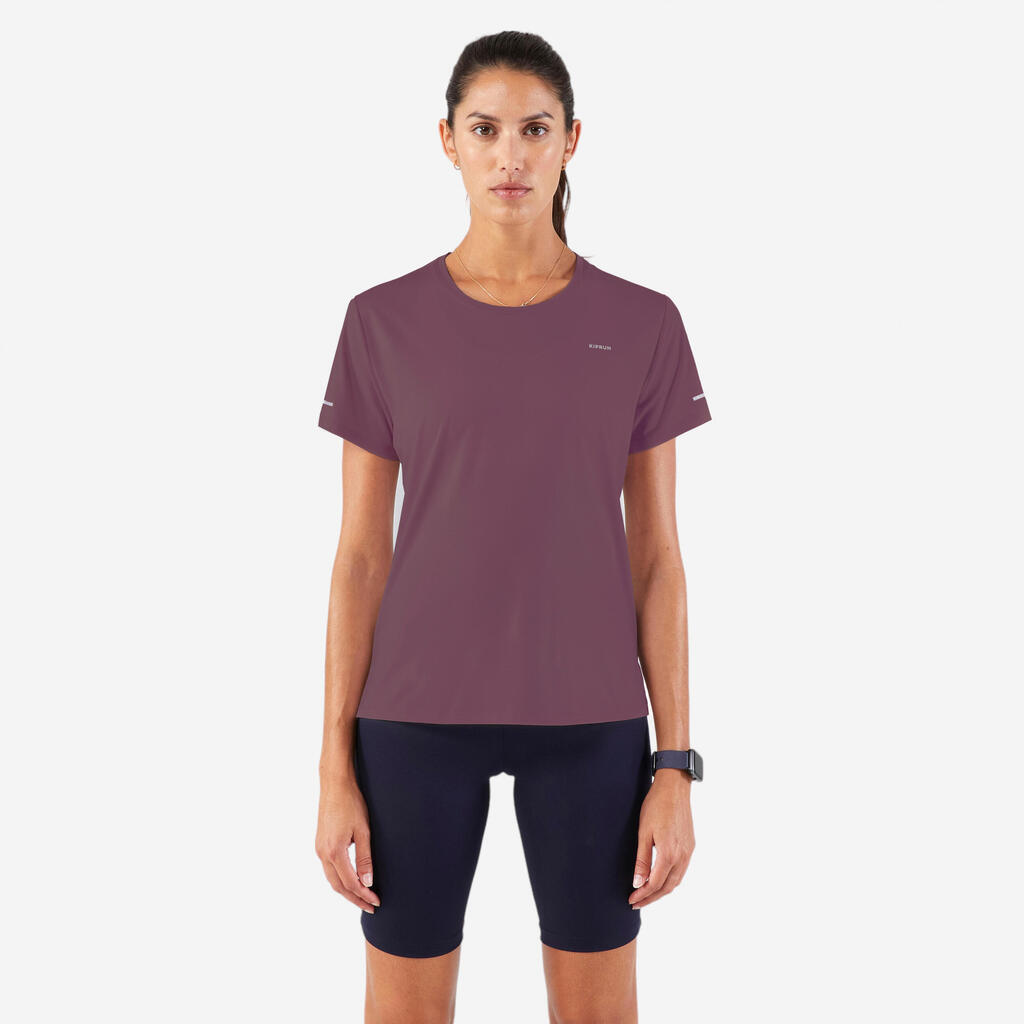 Laufshirt kurzarm Damen atmungsaktiv - Run 500 Dry bordeaux