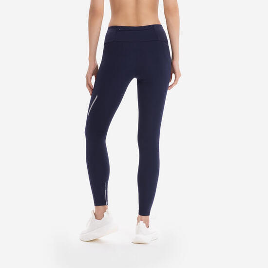 Legging chaud de running Femme, KIPRUN Run 500 Warm Bleu acier