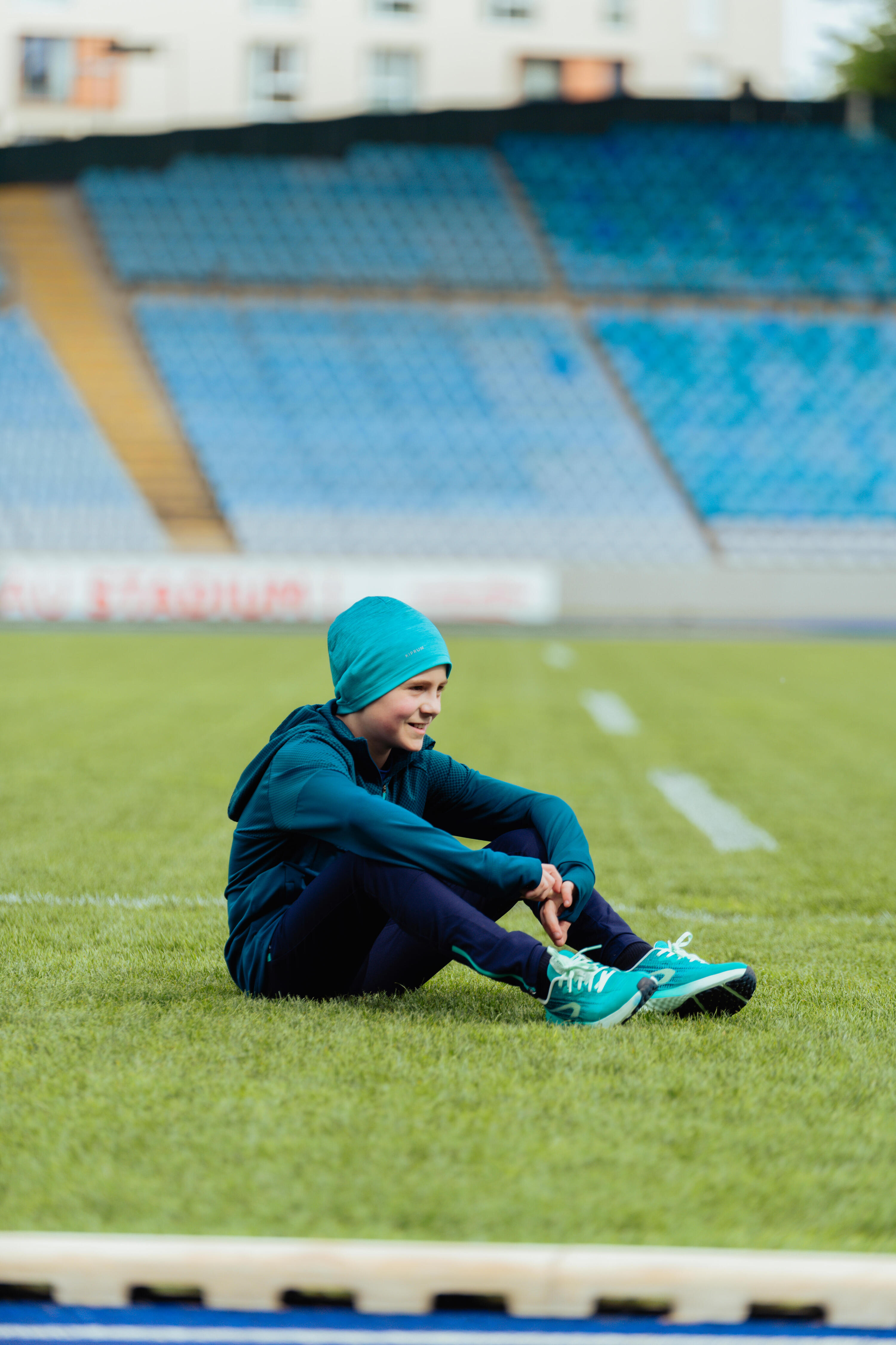 Waterafstotende hardloopmuts voor kinderen Dry+ turquoise 6/6