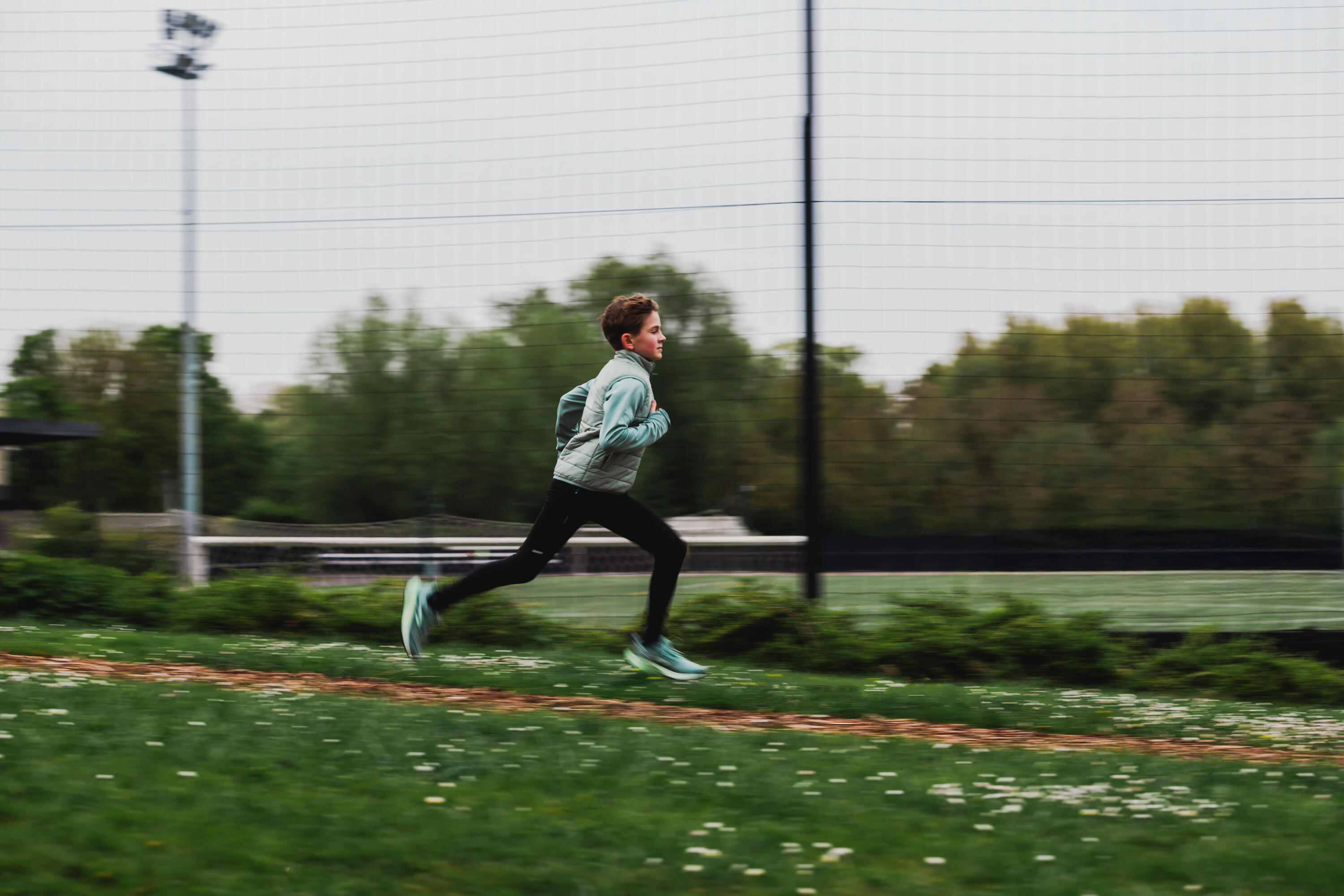 Collant de running technique Garçon, KIPRUN 900 stretch bleu vert 11/13