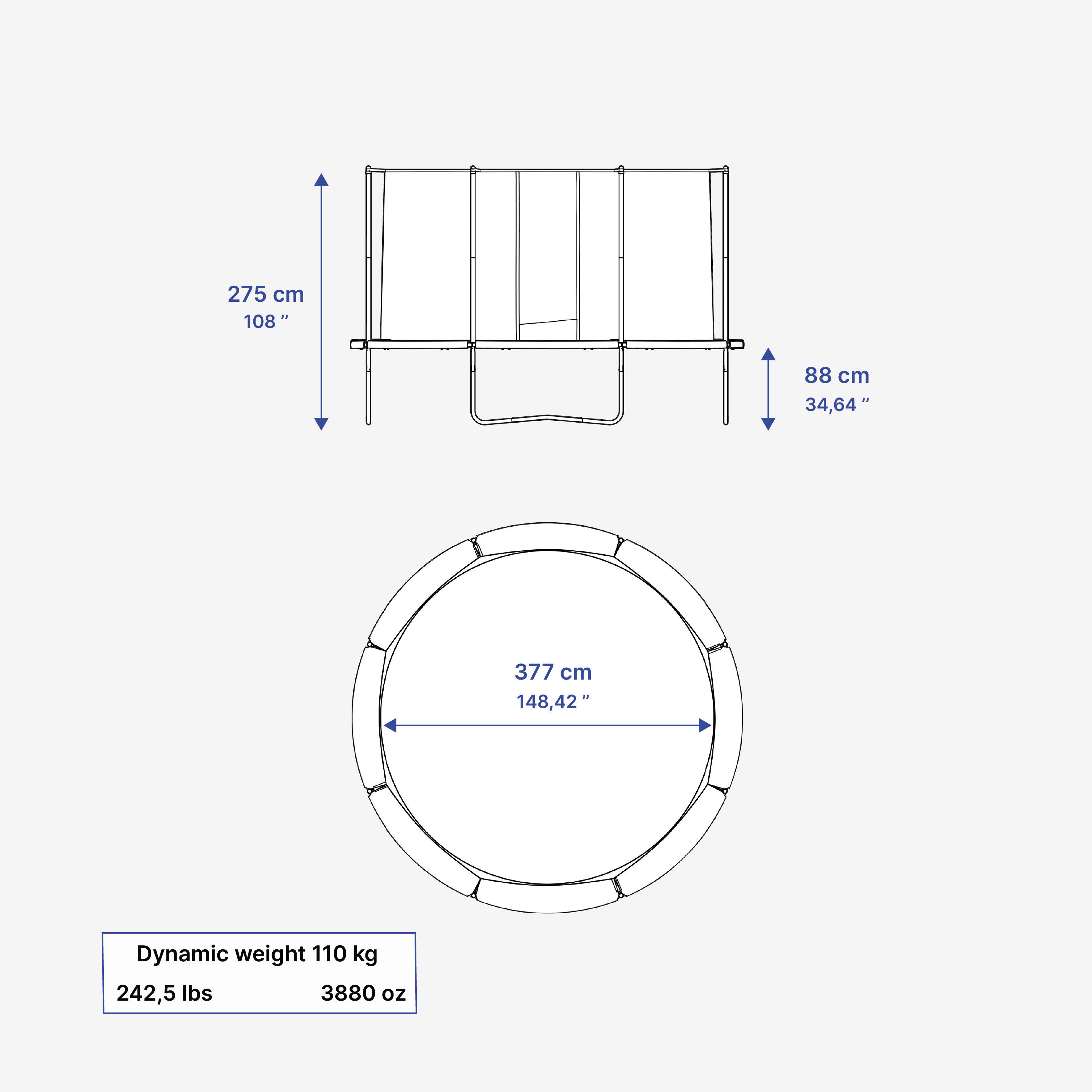 Trampoline with Safety Net, Supports upto 150kg, 420 - Tool Free Assembly