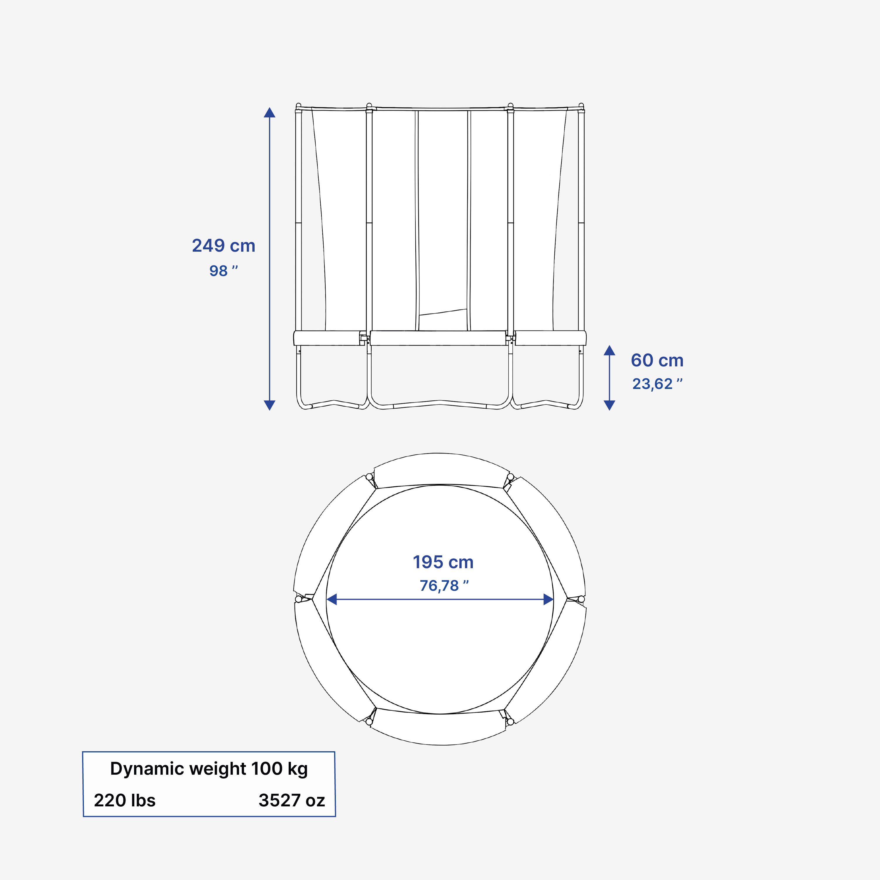 Trampoline with Safety Net, Supports upto 150kg, 240 - Tool Free Design