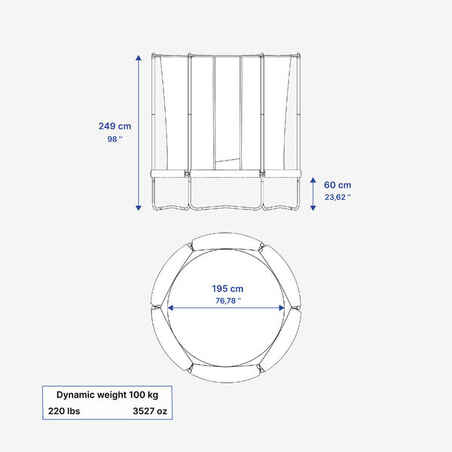 Trampoline 240 with Netting - Tool-Free Design