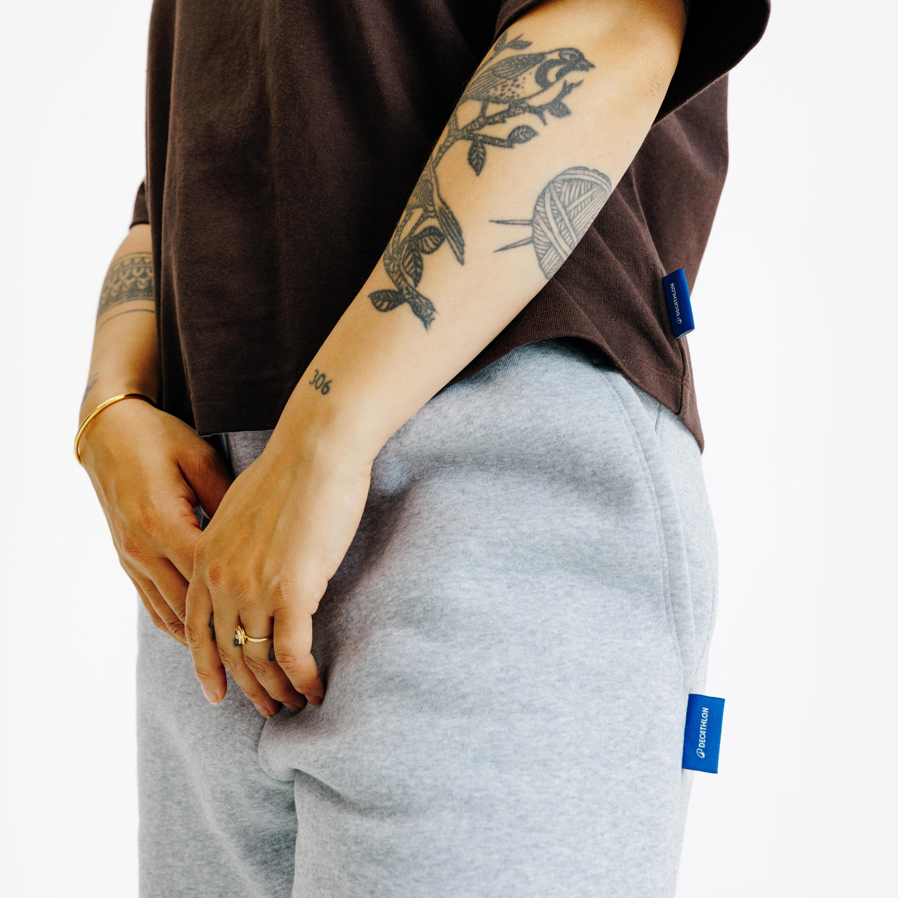 Pantaloni donna ELEMENTALS flare felpati grigio melange 3/4
