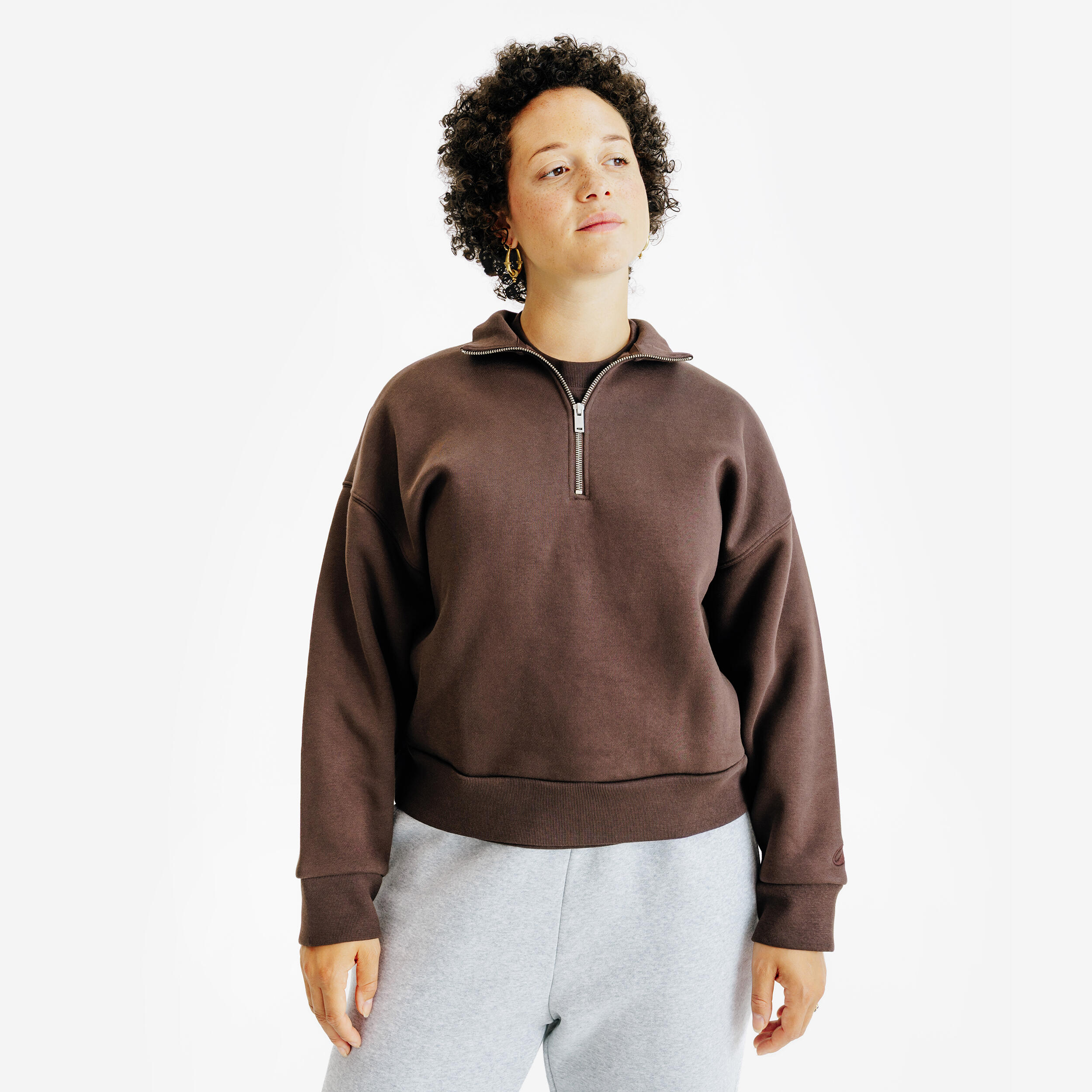 DECATHLON Sweatshirt Damen Reißverschluss am Kragen - Elementals braun