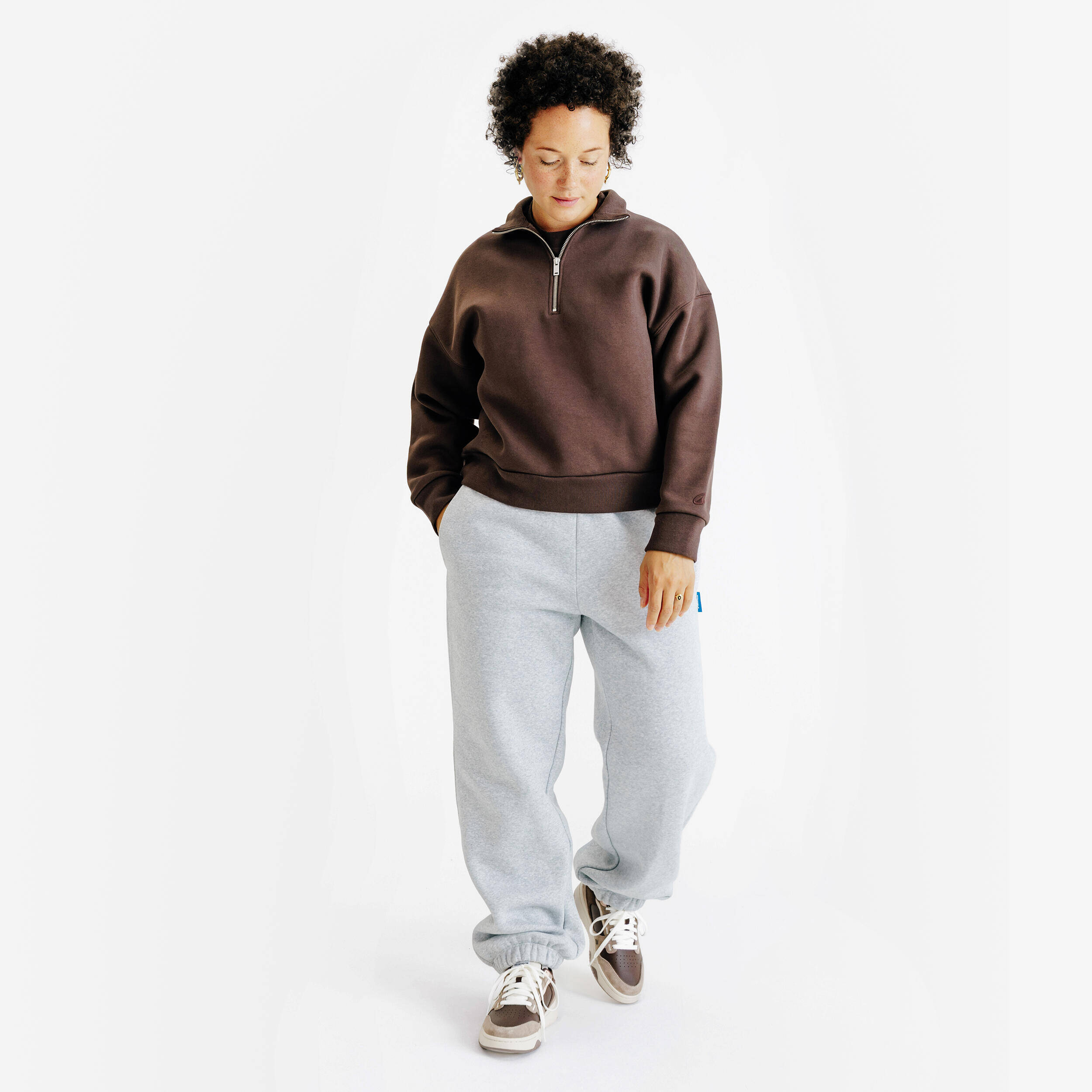 Women's Zipped Neck Sweatshirt Elementals Brown -  2