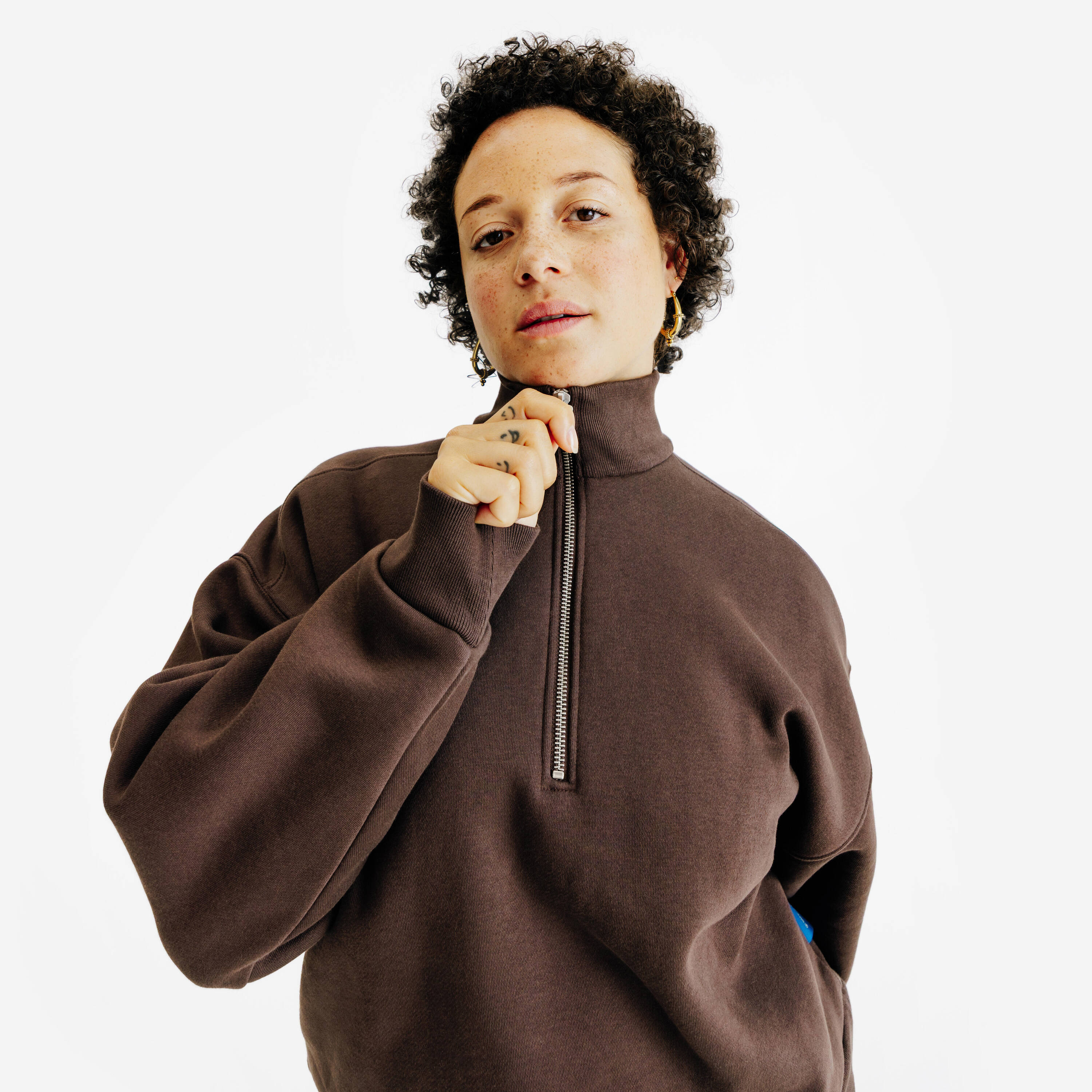 Women's Zipped Neck Sweatshirt Elementals Brown -  3