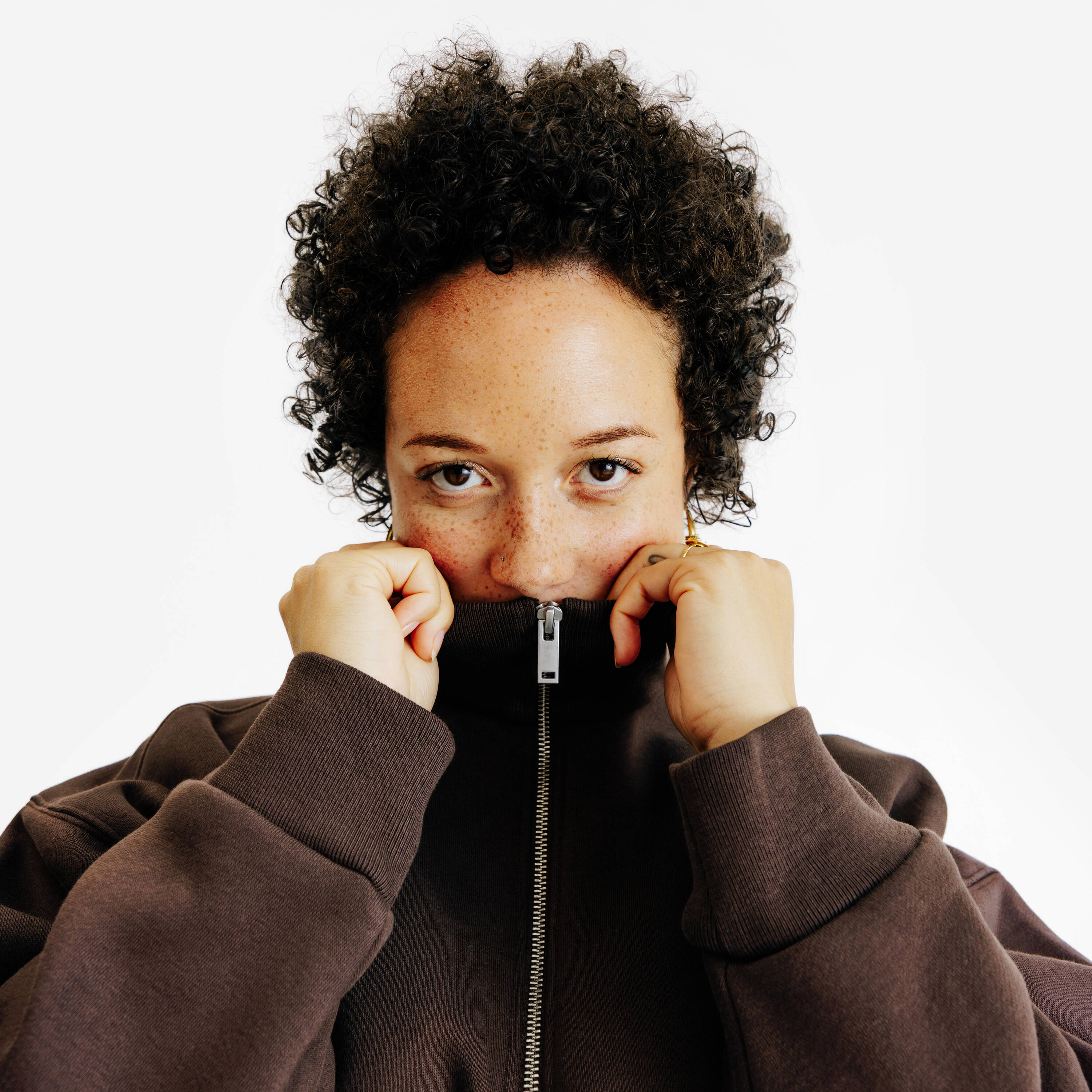 Women's Zipped Neck Sweatshirt Elementals Brown -  5