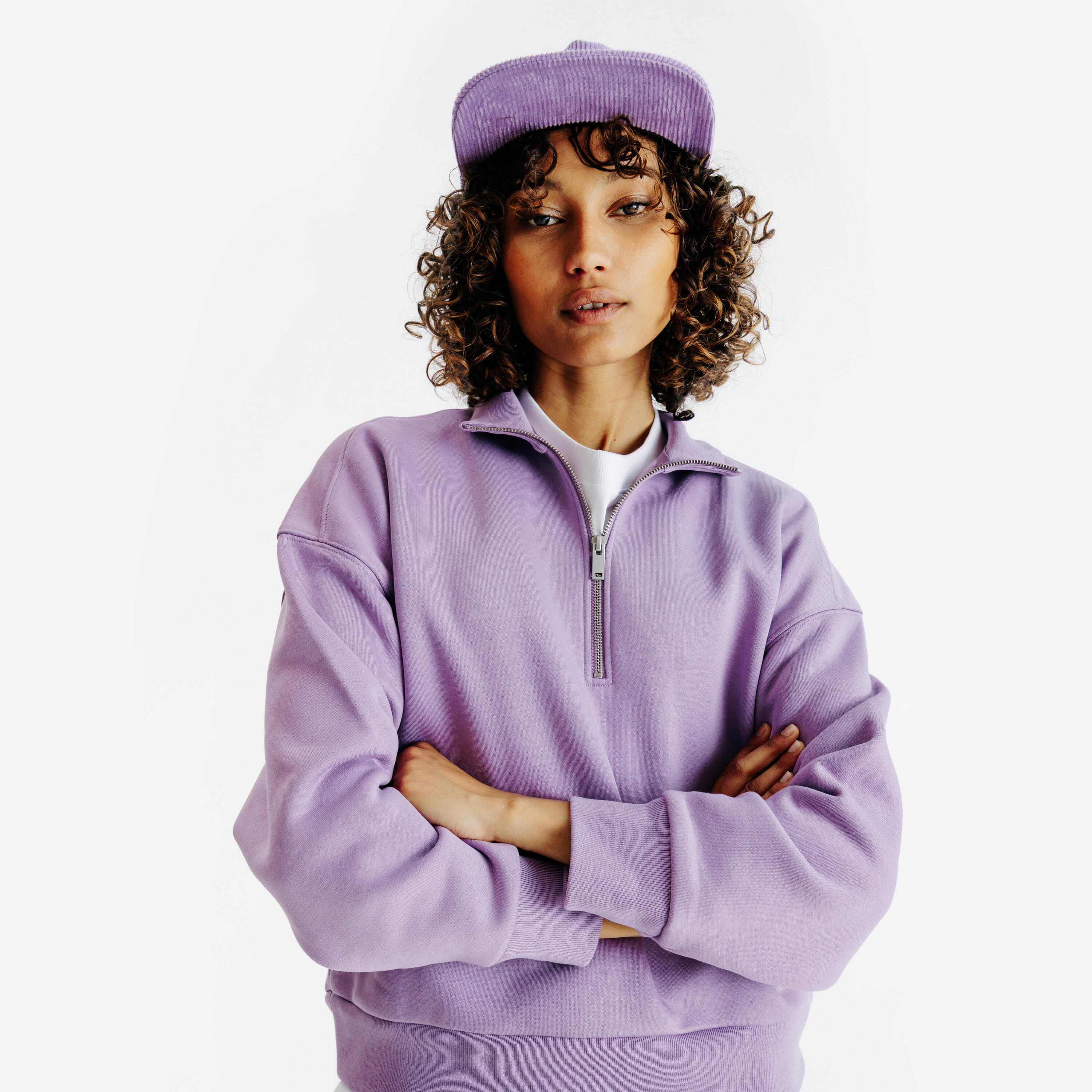 DECATHLON Sweatshirt Damen Reißverschluss am Kragen - Elementals lila