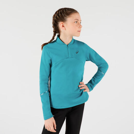 T-shirt de tennis Thermic manches longues 1/2 zip fille - turquoise