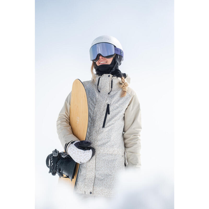 Geacă lungă și călduroasă de schi și snowboard 500 Bej Damă 