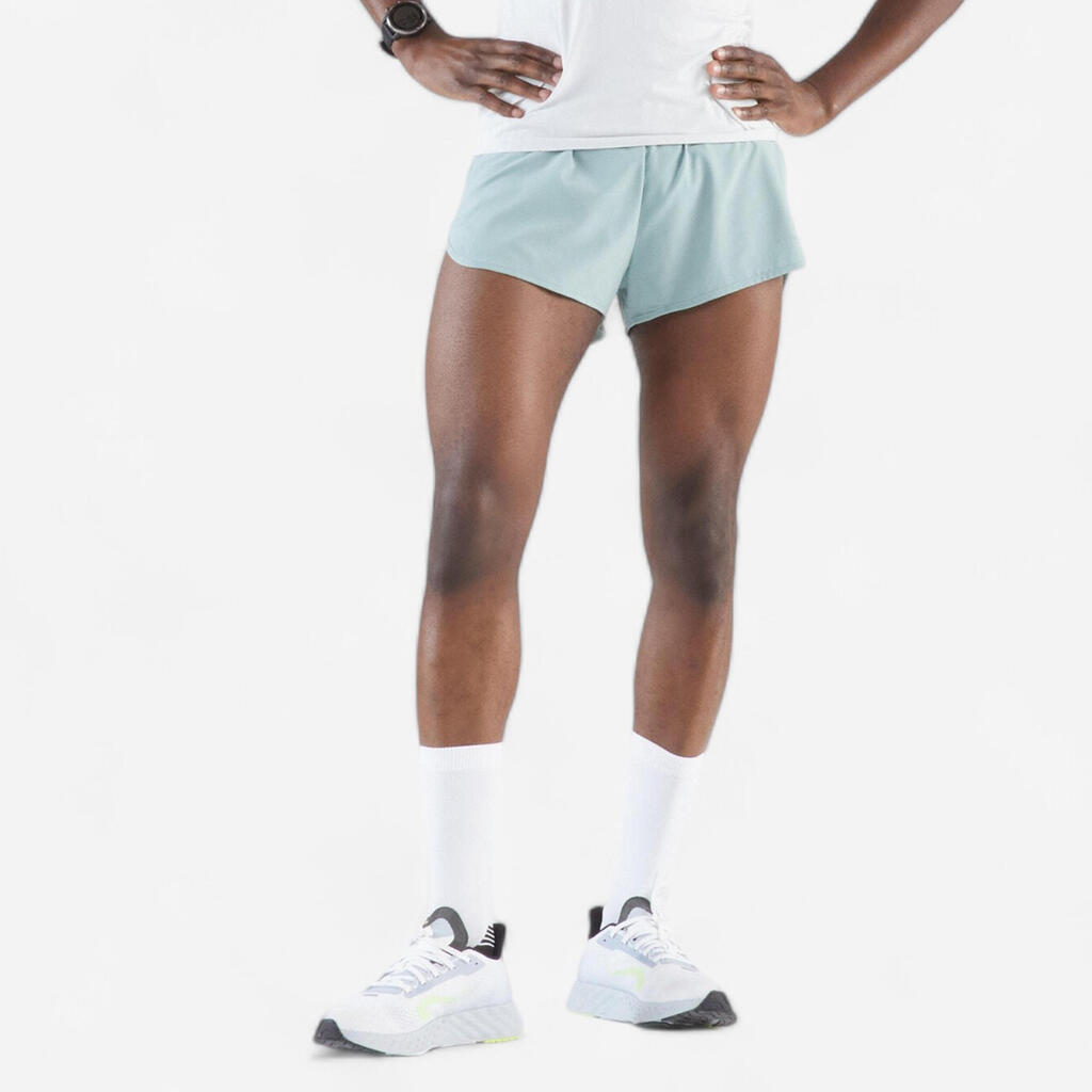Short de running homme - kiprun run 500 confort split Vert givré