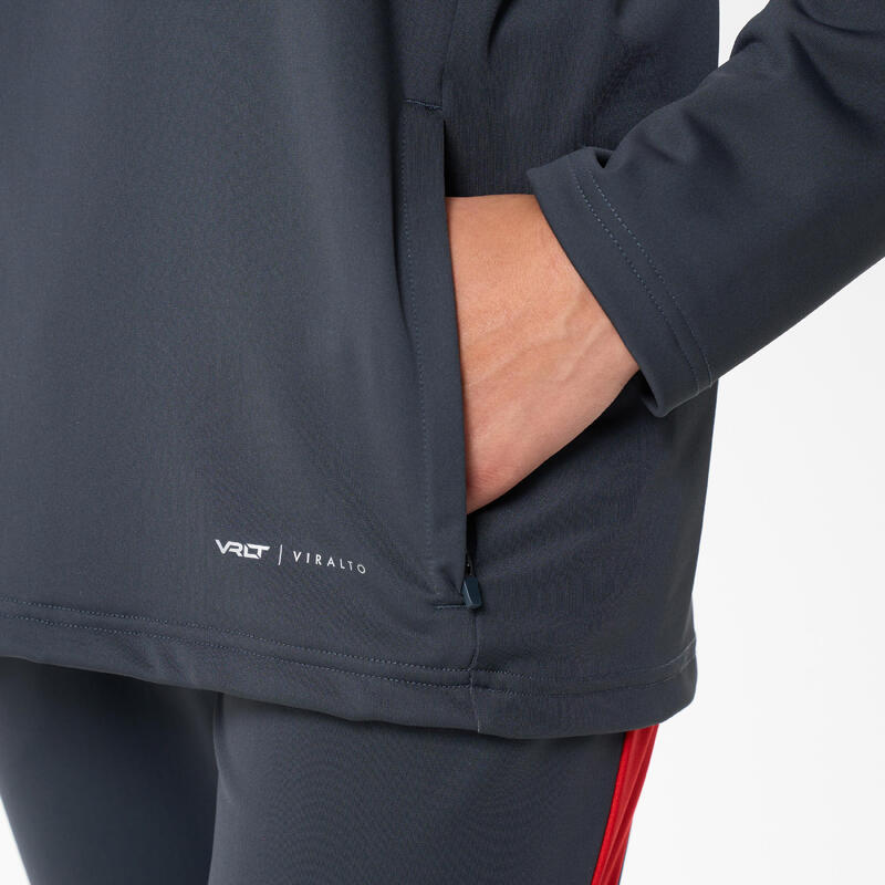 Sweat de football 1/2 zip viralto club gris anthracite et rouge.