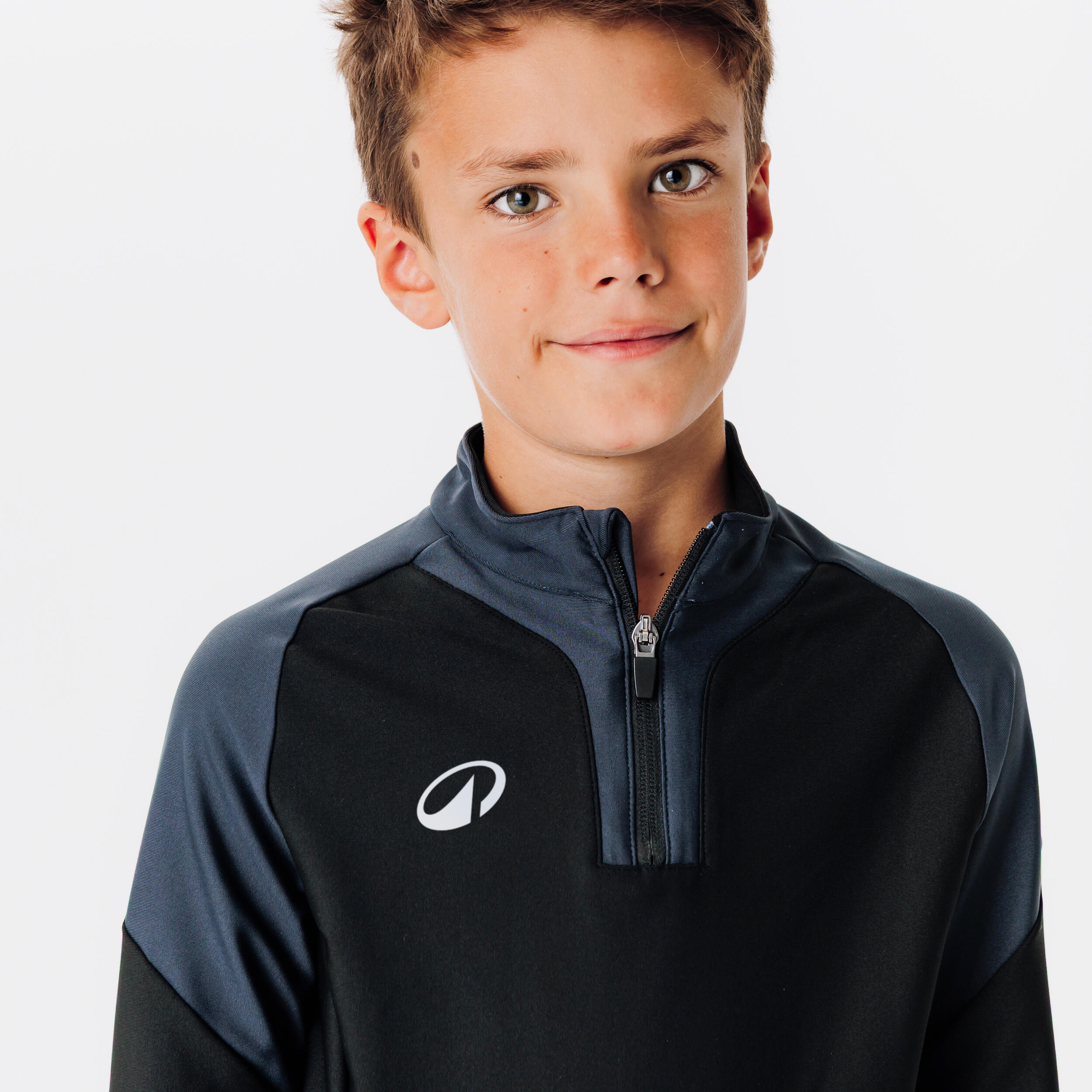 Sweatshirt de Futebol com 1/2 Fecho Criança VIRALTO CLUB Preto/Cinzento 3/6