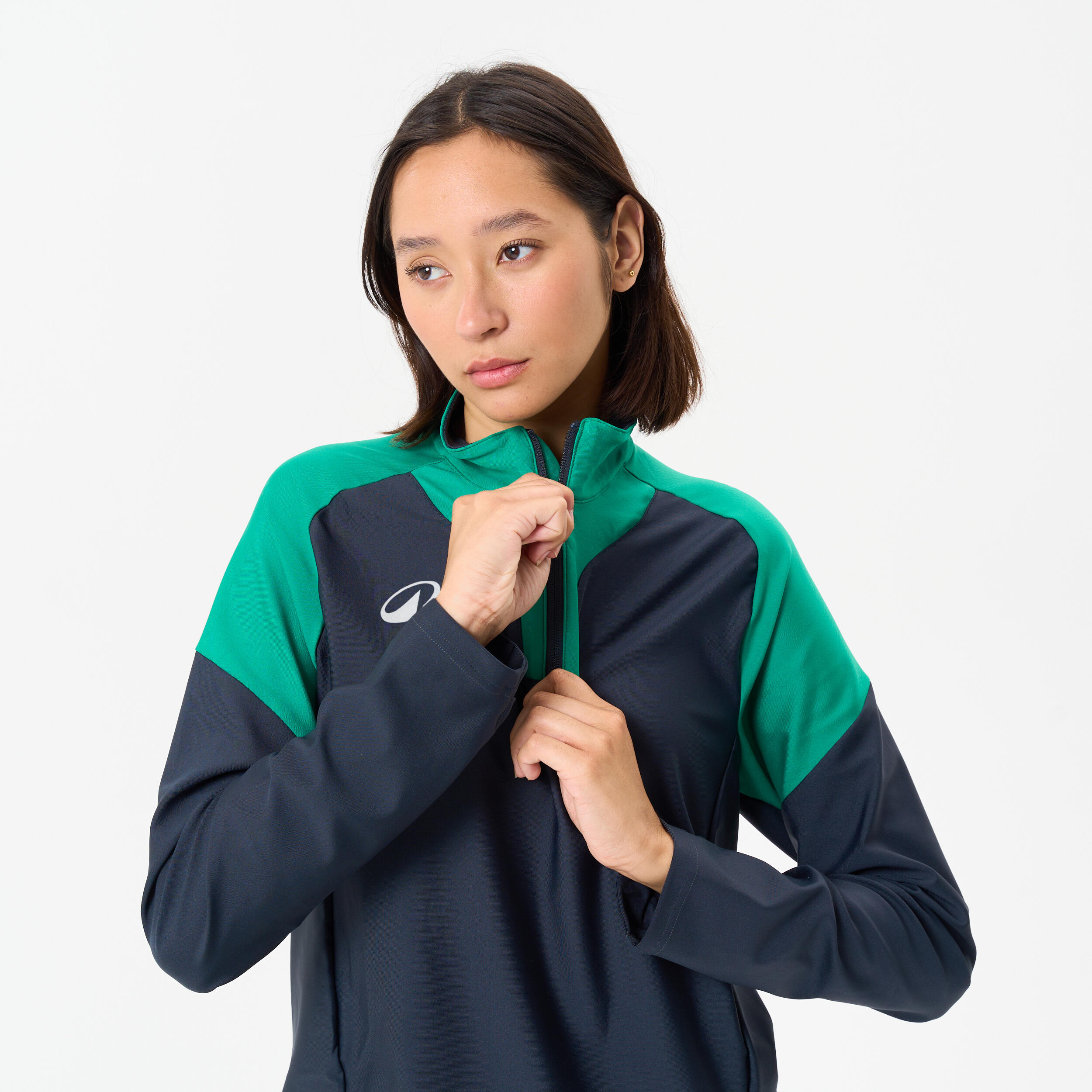 Sudadera de fútbol 1/2 cremallera VIRALTO CLUB gris carbono y verde 4/20