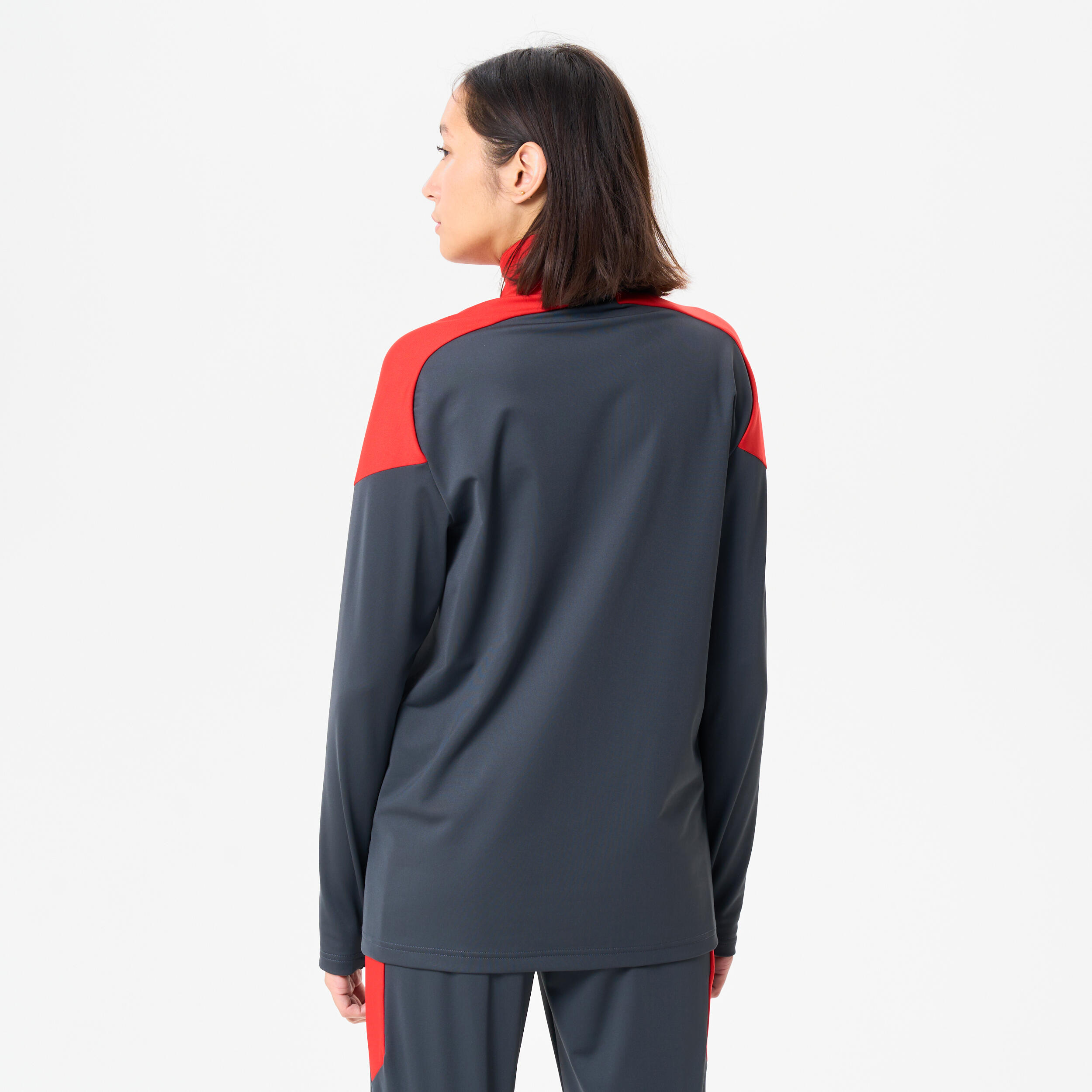 Sweat de football 1/2 zip viralto club gris anthracite et rouge. 6/8