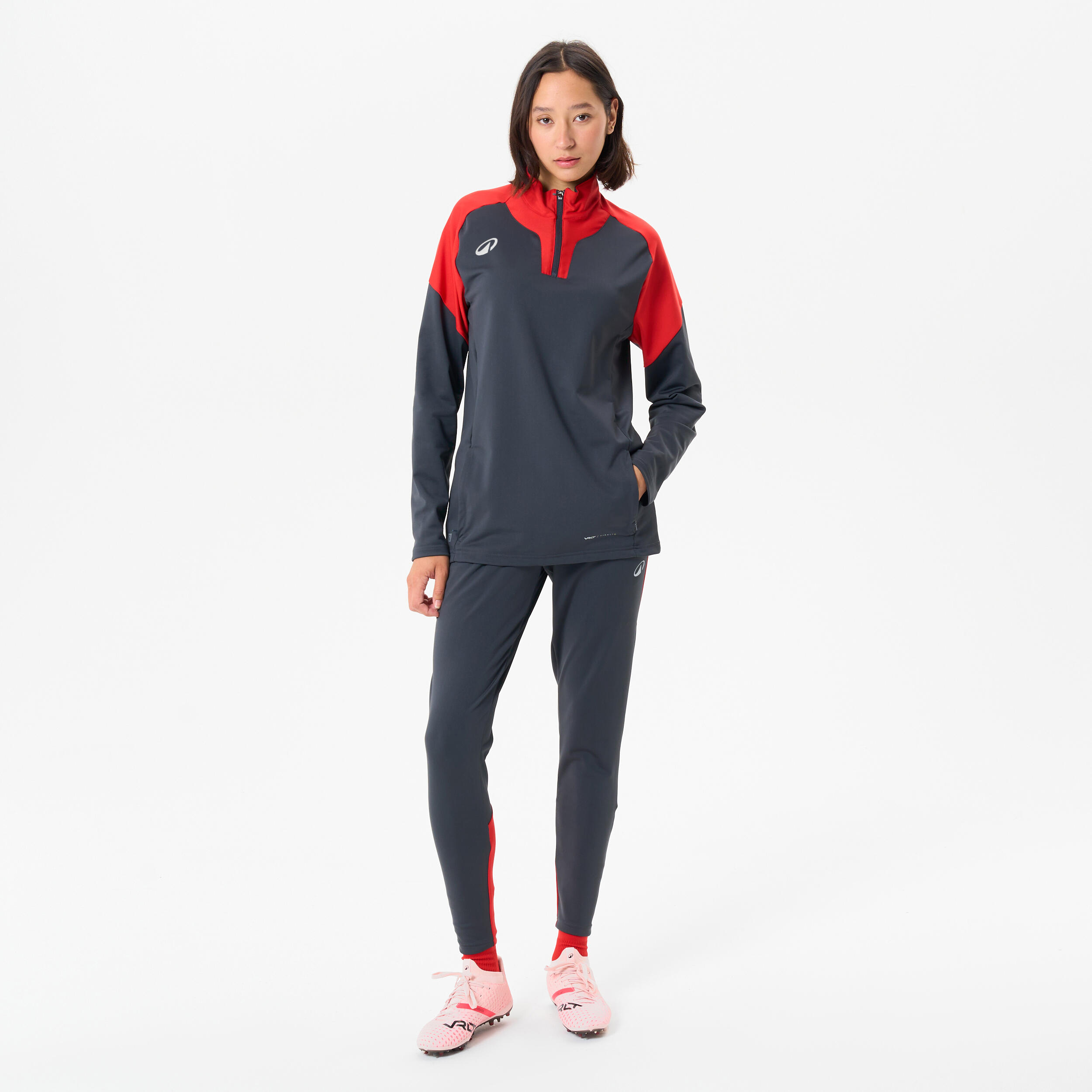 Sweat de football 1/2 zip viralto club gris anthracite et rouge. 4/8