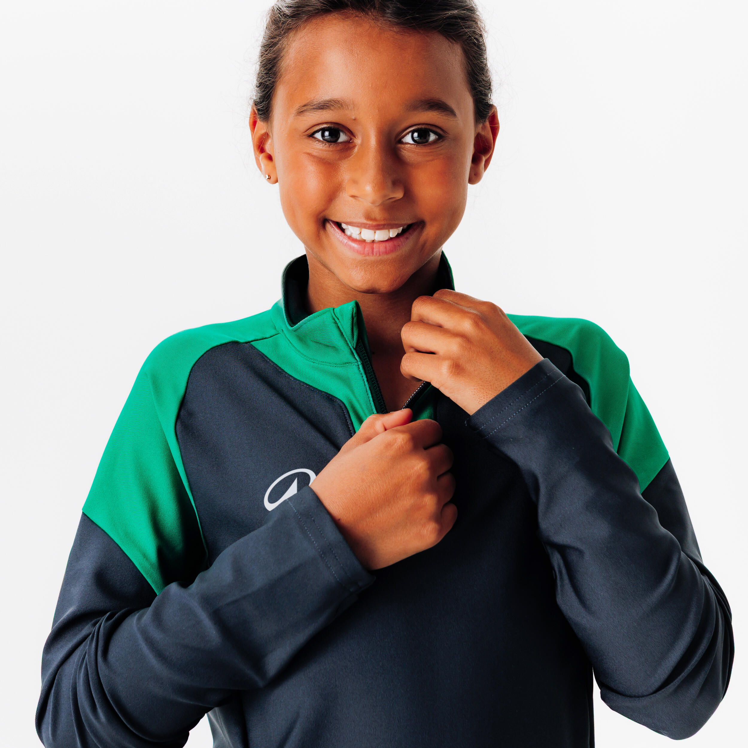 Sweatshirt de Futebol com 1/2 Fecho Criança VIRALTO CLUB Verde/Cinzento 3/13
