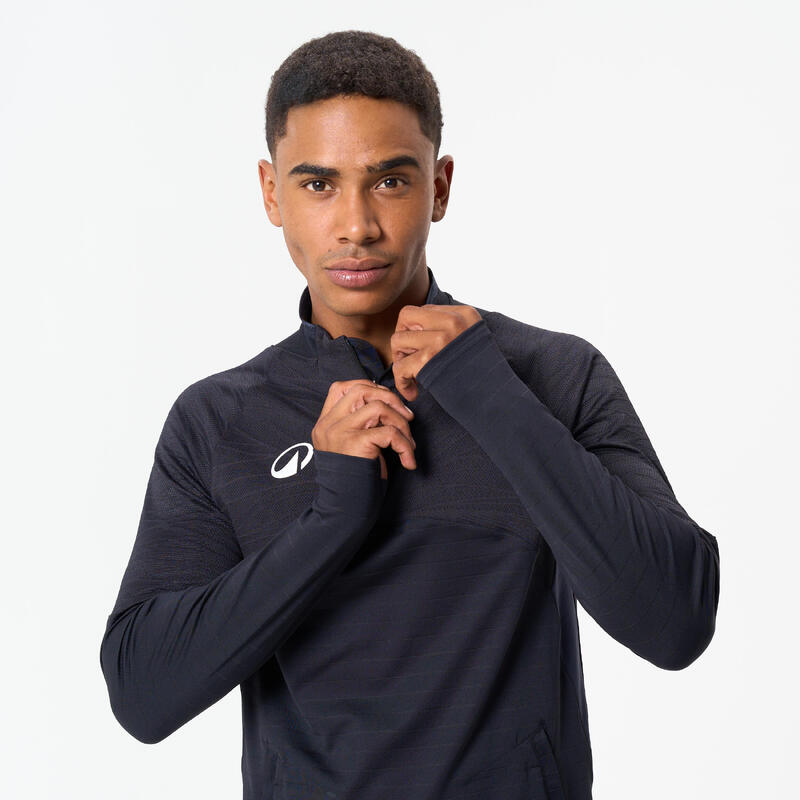 Trainingspak met shirt met 1/2 rits voor voetbal voor volwassenen CLR zwart