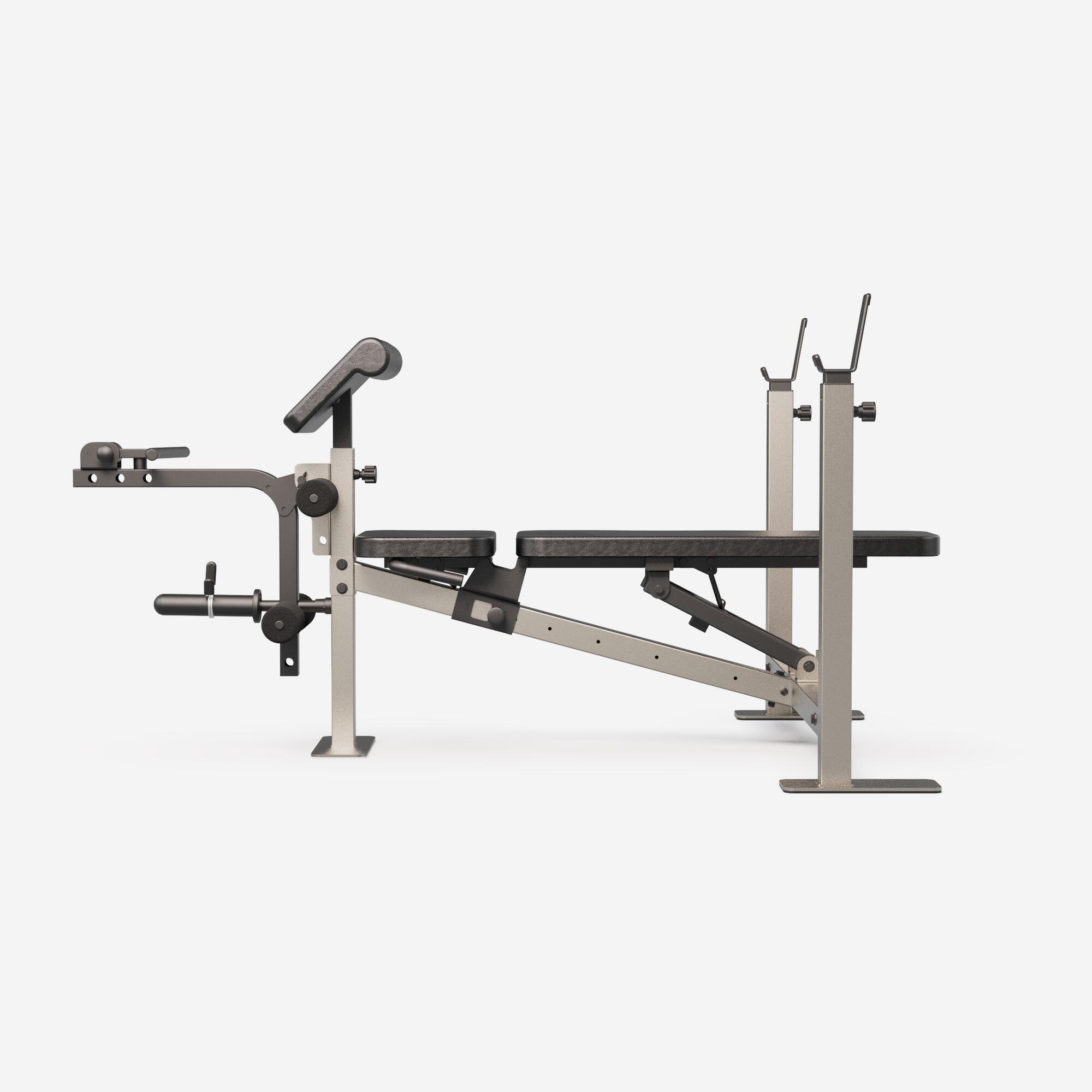 Banc d’entraînement avec supports de barre, station de flexion des biceps/jambes 3/13