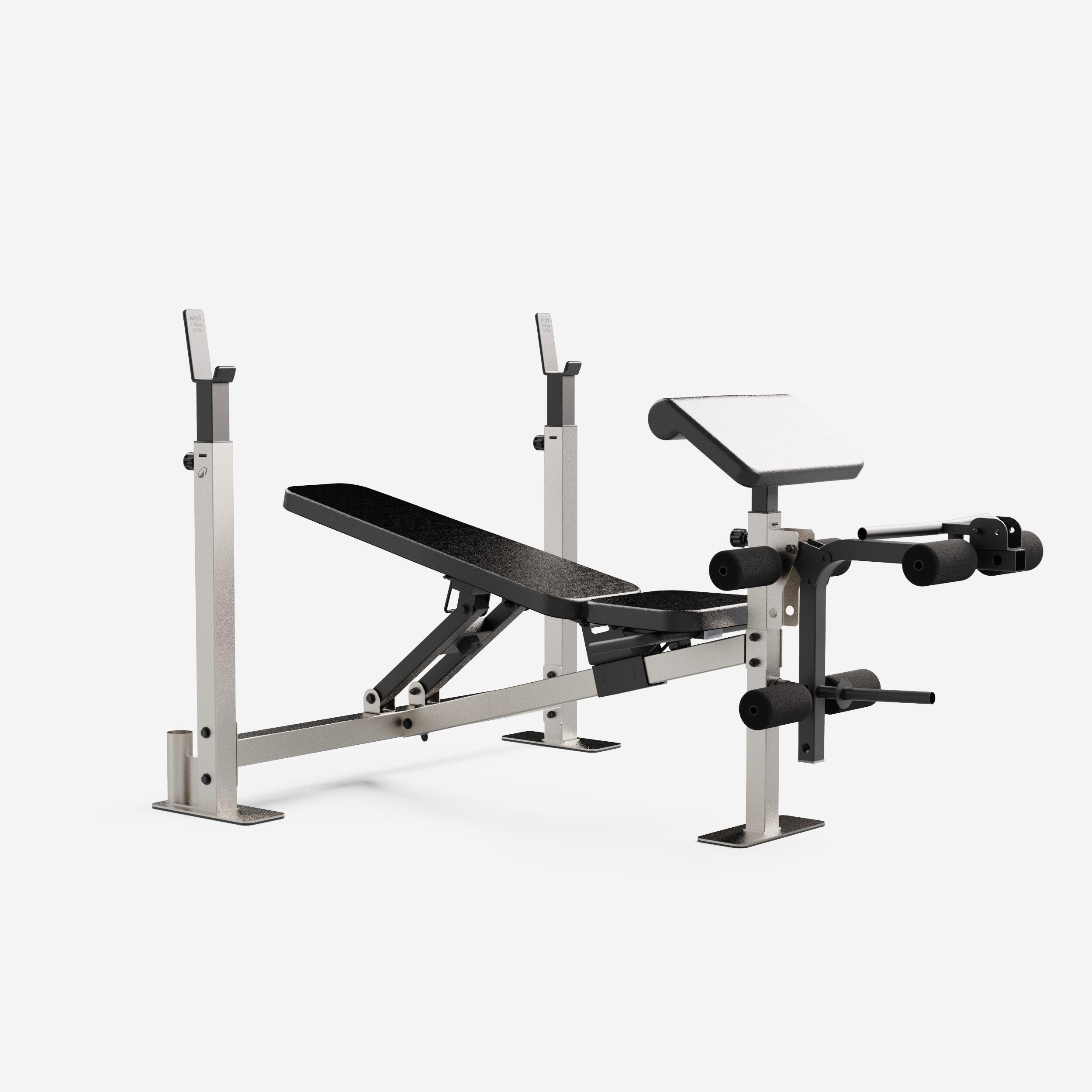 Weight Bench with Barbell Rack and Biceps and Leg Curl Station - CORENGTH