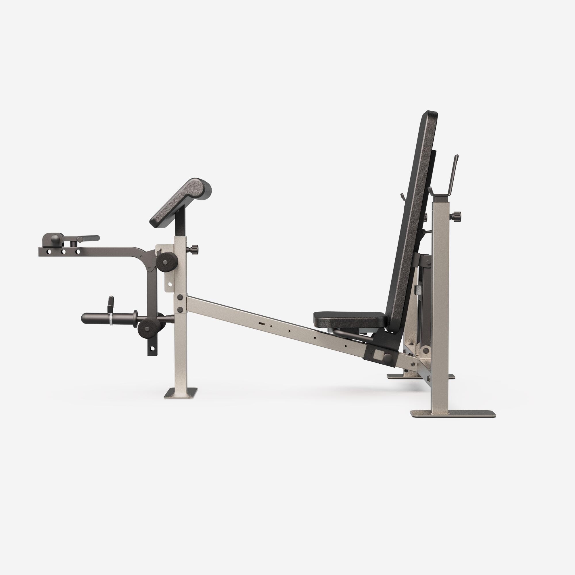 Banc d’entraînement avec supports de barre, station de flexion des biceps/jambes 5/13