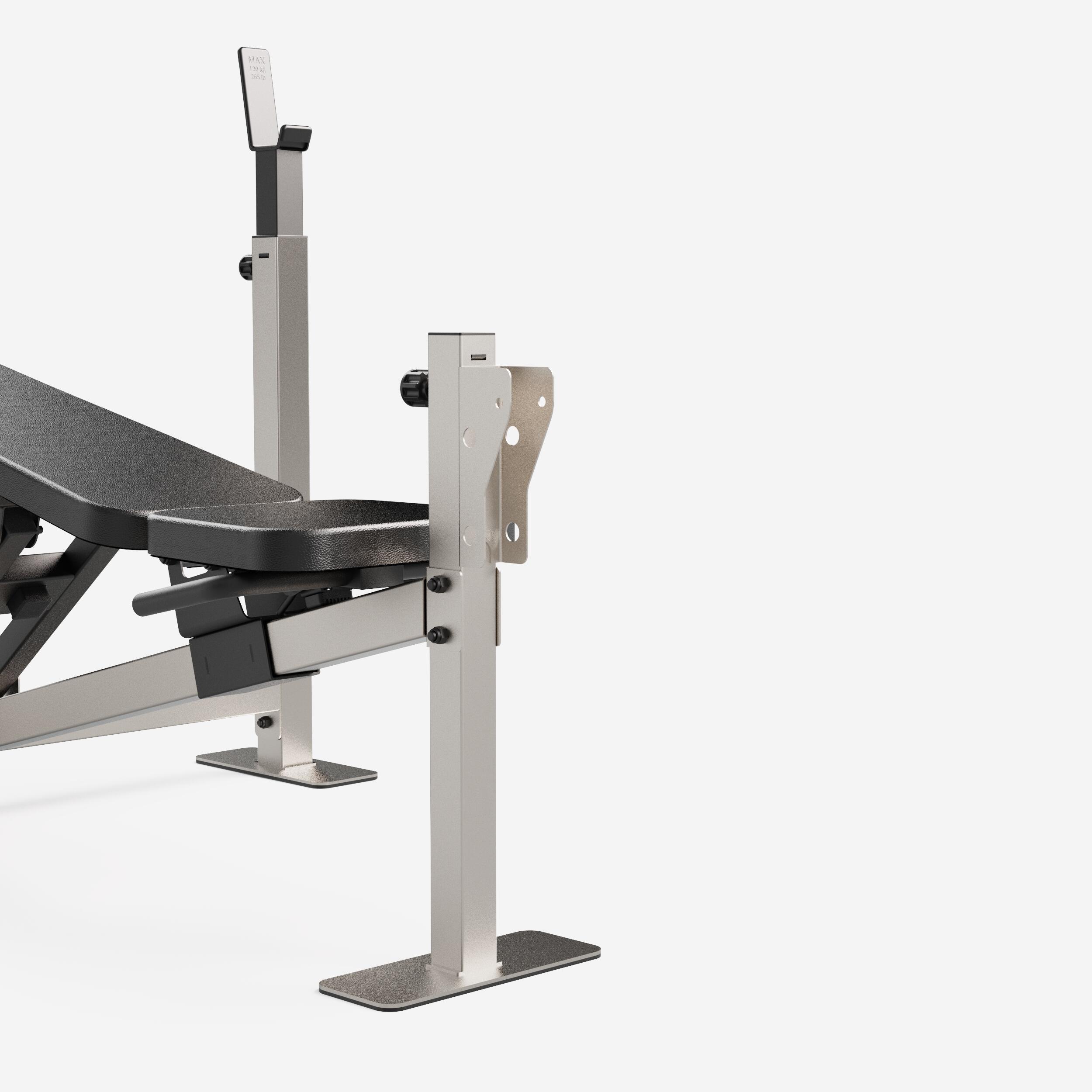 Banc d’entraînement avec supports de barre, station de flexion des biceps/jambes 8/13