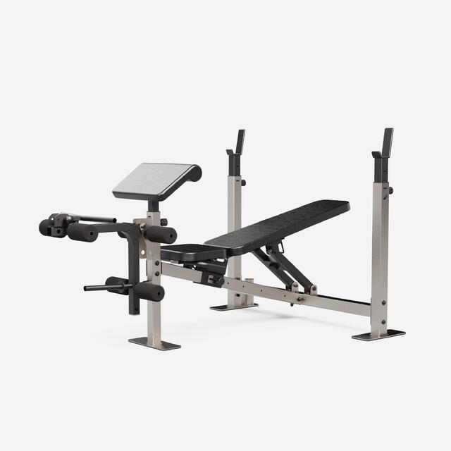 Banc d’entraînement avec supports de barre, station de flexion des biceps/jambes