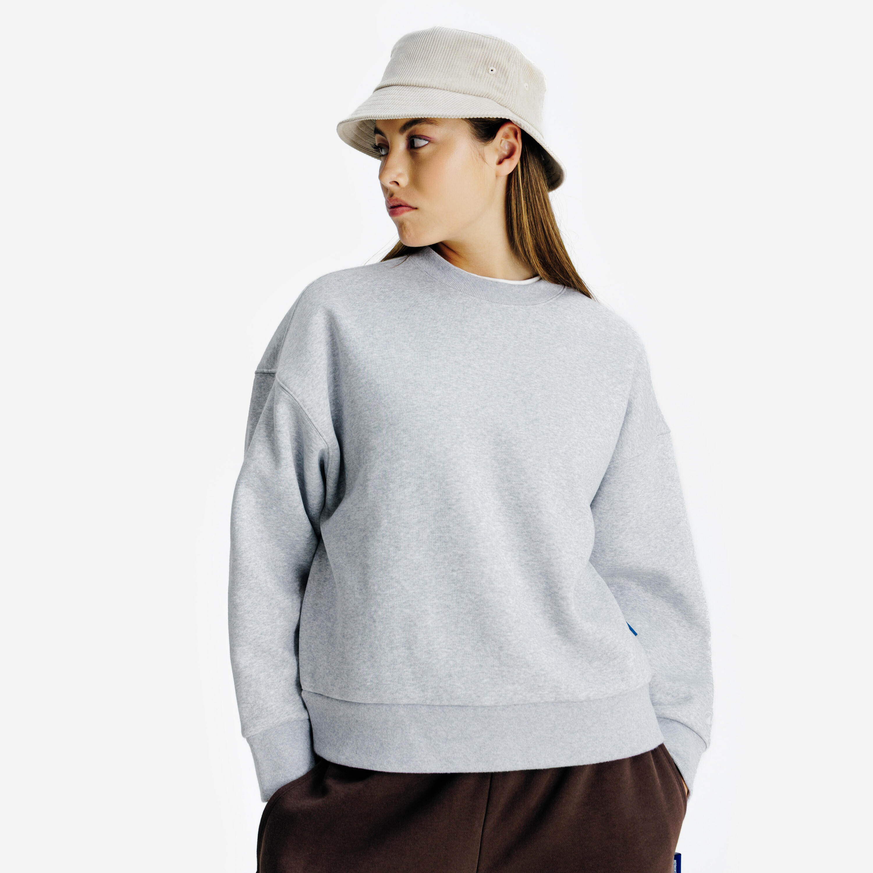 DECATHLON Sweatshirt Damen Rundhals - Elementals grau meliert
