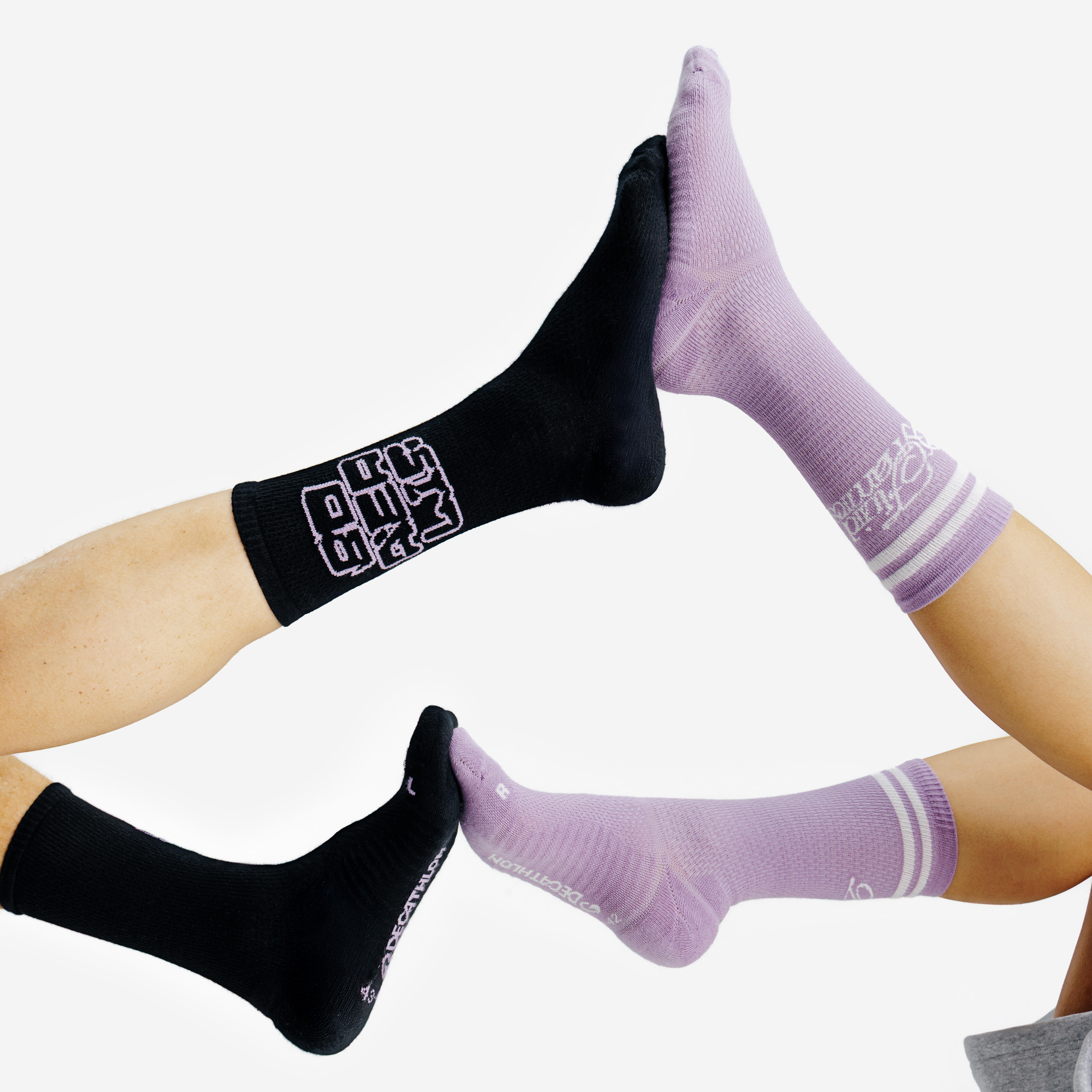 Mid-calf socks, black and purple, pack of 2