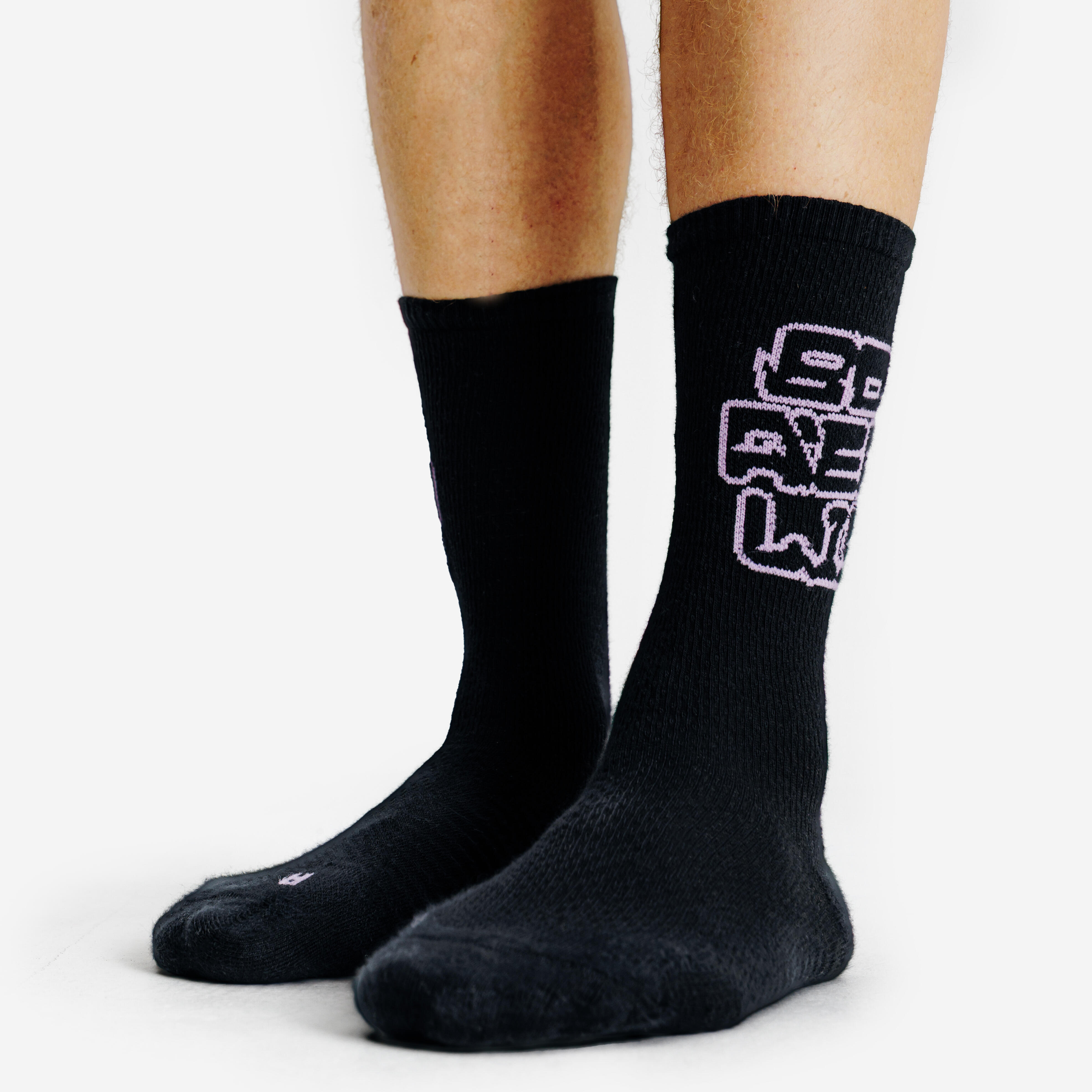 Mid-calf socks, black and purple, pack of 2