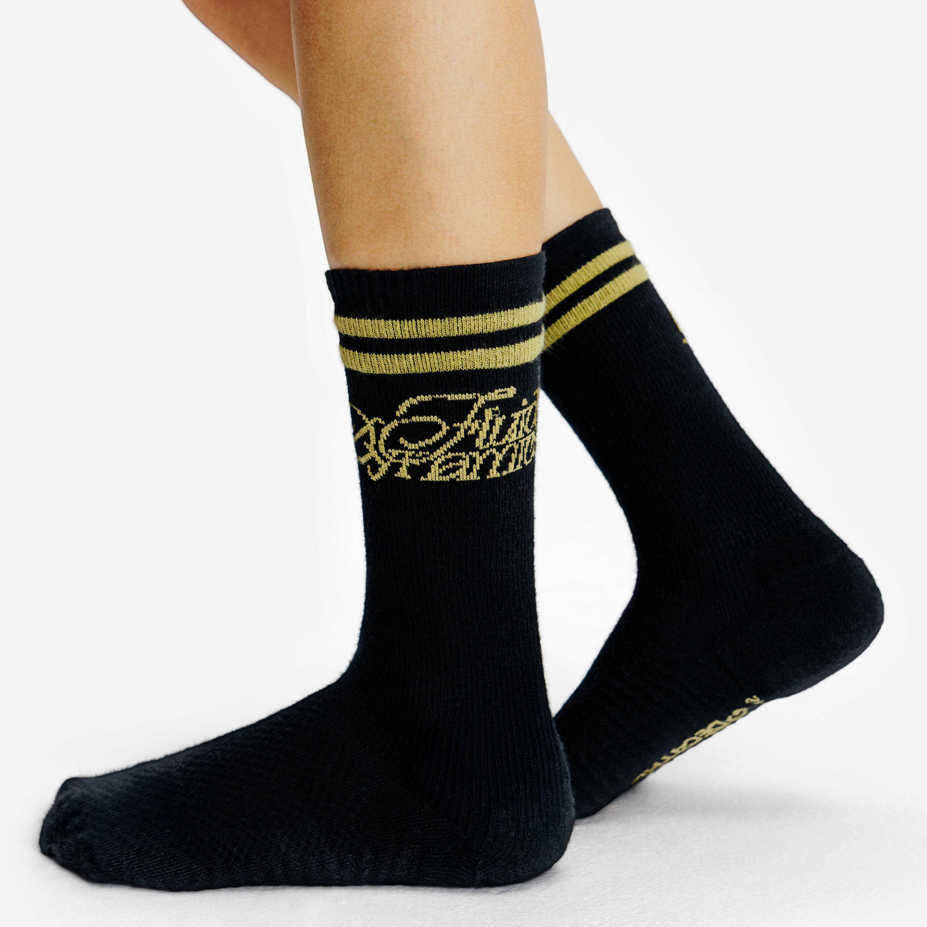 Mid-Calf Socks 2-Pack Black Orange White Khaki -  5