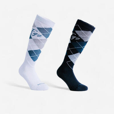 Paardrijsokken voor volwassenen 500 geruit motief
lavendel/marineblauw
2 paar