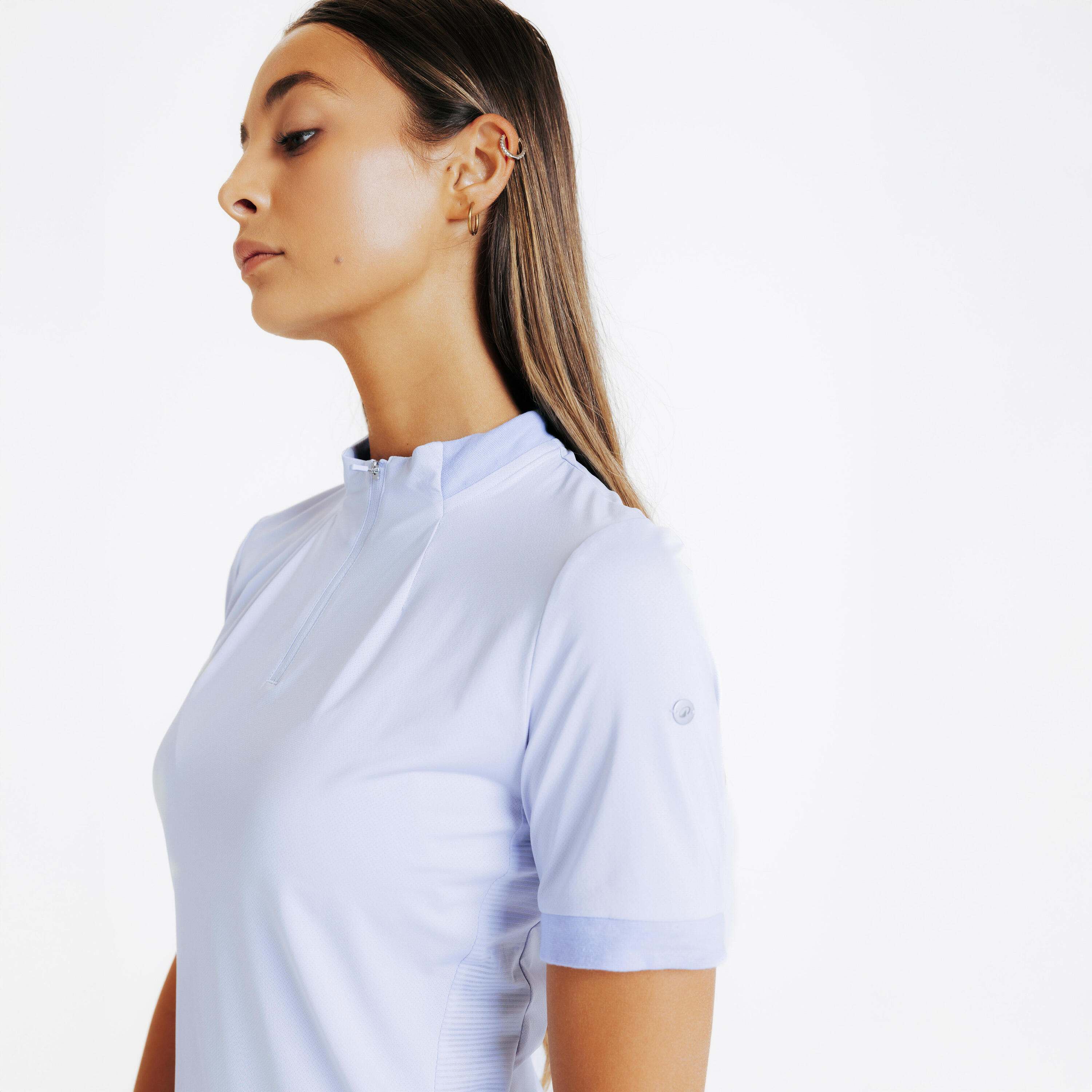 Damespoloshirt met korte mouwen voor paardrijden Heritage lavendelblauw 4/4