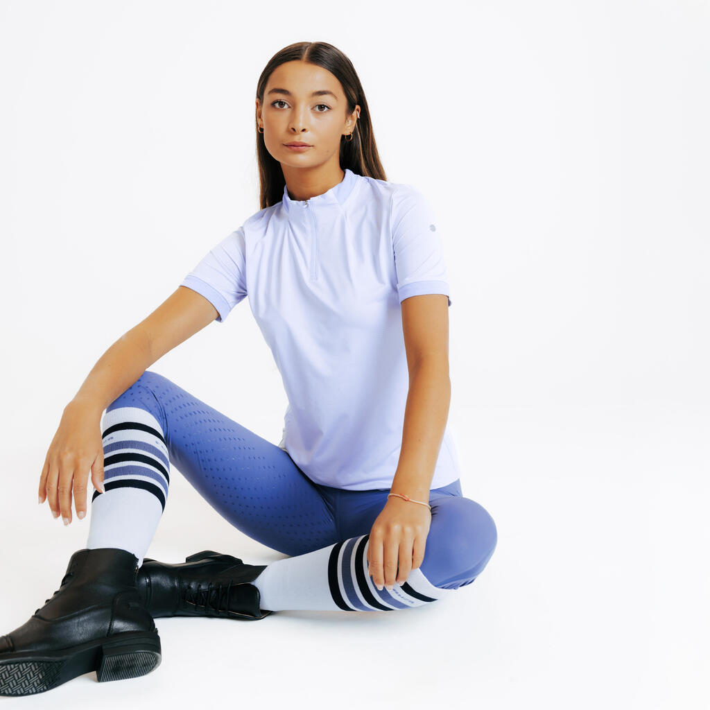 Reit-Poloshirt kurzarm Damen blau