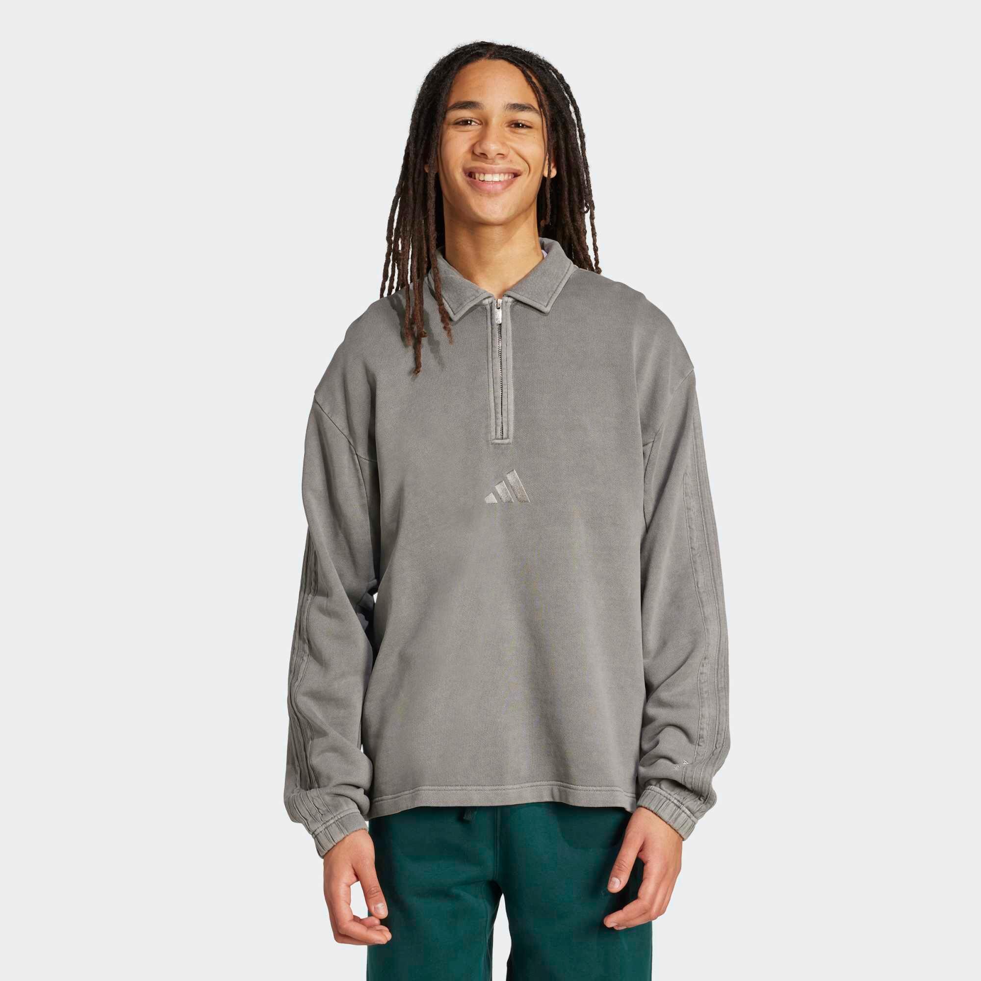 ADIDAS Sweatshirt Frottee halber Zipp verwaschen - All Szn schwarz 